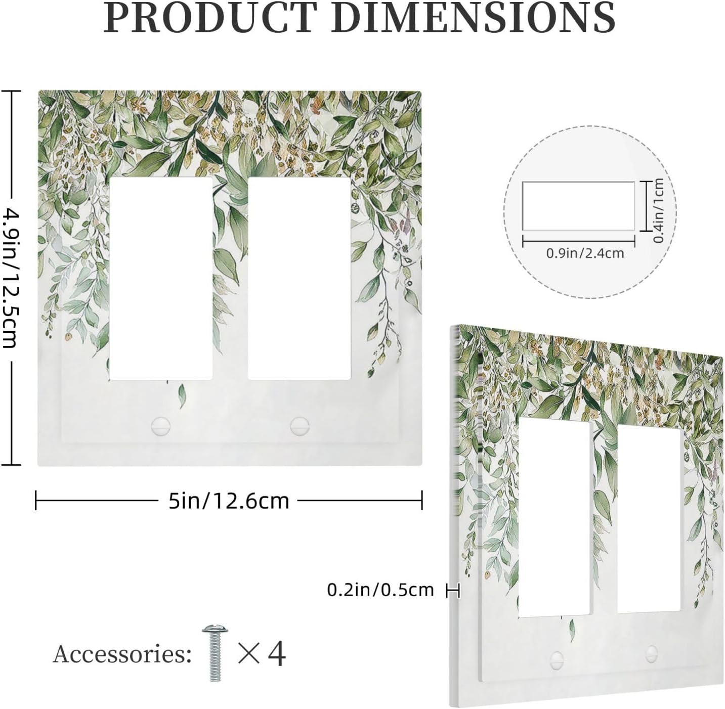 Decorative Outlet Covers Sage Green Eucalyptus Watercolor Plant Leaves 2 Gang Double GFCI Rocker Electrical Wall Panels Light Switch Cover Plate for Bedroom Bathroom Decor