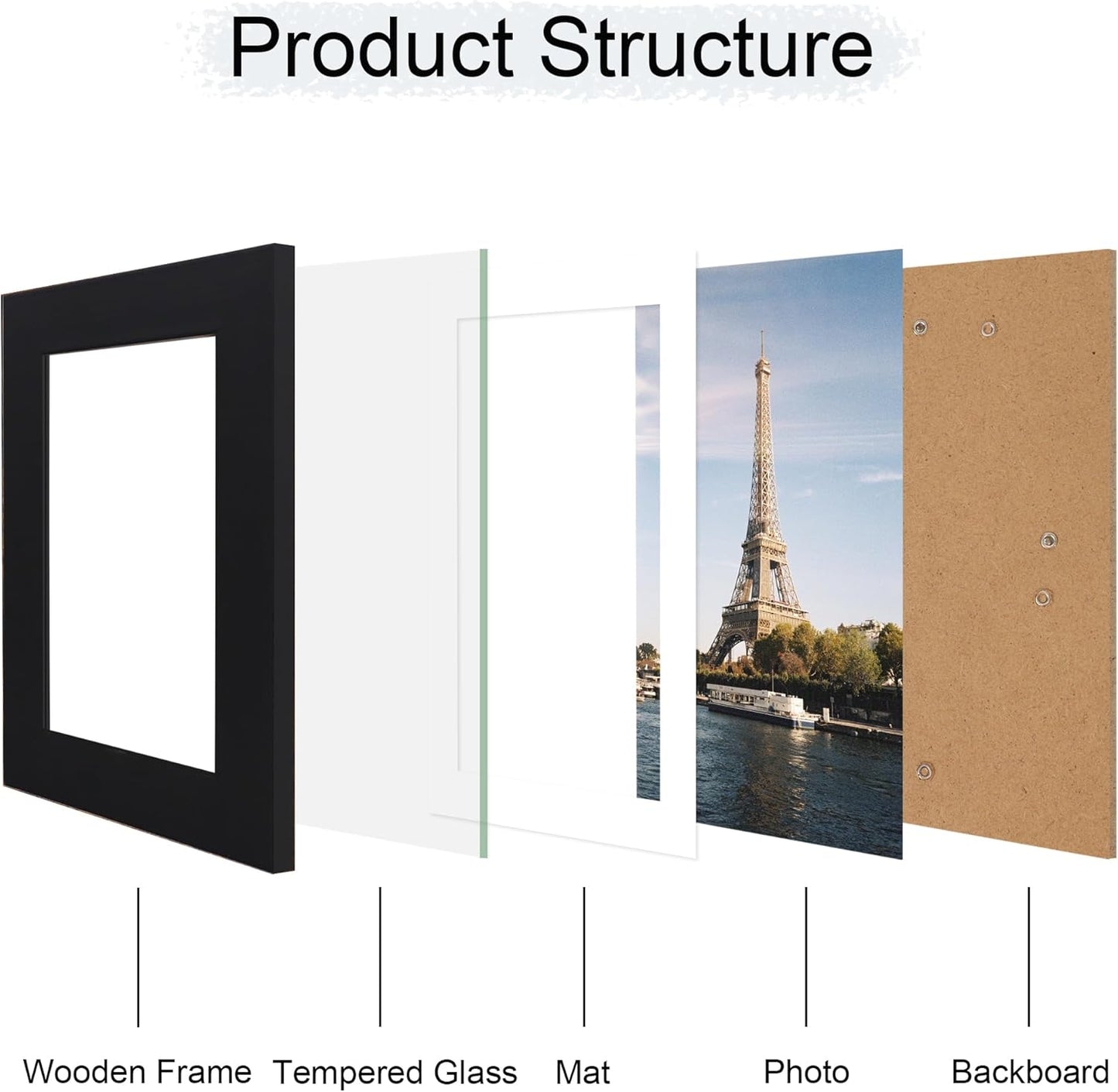 iRahmen 5x7 Picture Frame with HD Tempered Glass, Display Pictures 4x6 with Mat or 5 x 7 Without Mat, Wood Photo Frames for Tabletop and Wall Mount (Black, 1 Pack)