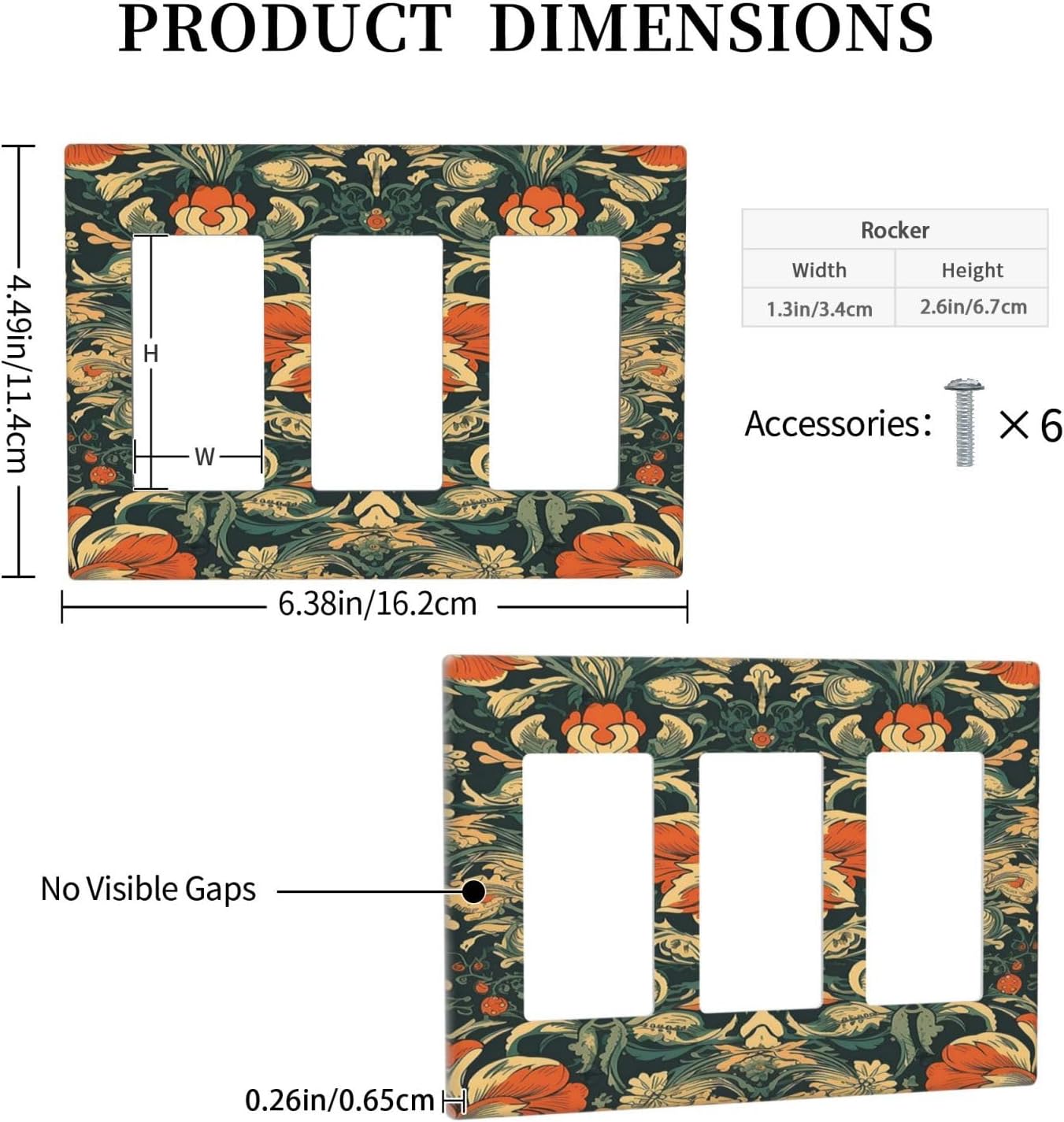 Light Switch Covers William Morris Abstract Floral Plant Pattern Orangeyellowgreen 3 Gang Rocker Electrical GFCI Decorative Triple Outlet Wall Plate Cover Switchplate for Bedroom living Room