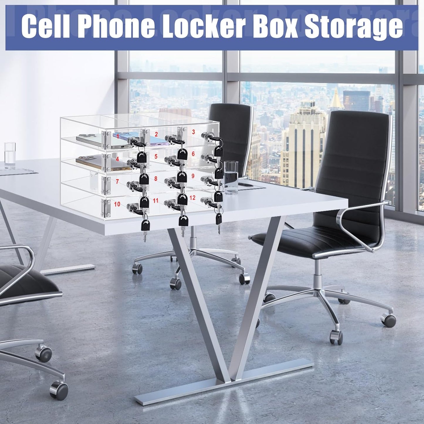 Layhit 12 Slots Cell Phone Locker Box for Classroom Clear Acrylic Cell Phone Storage Cabinet Bin with Door Locks for Classroom School Students Office Factory Employees