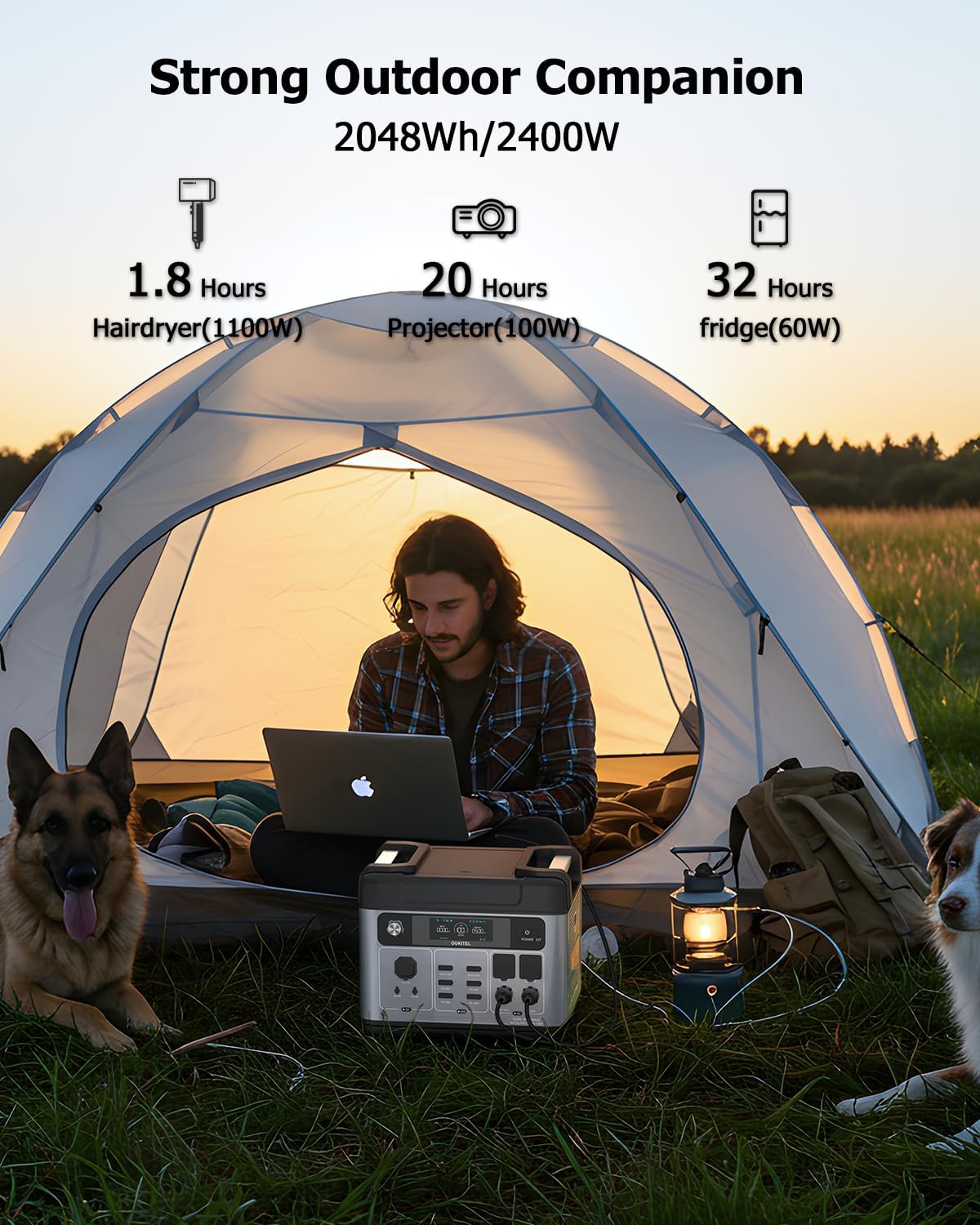 OUKITEL P2001 Plus 2400W/2048Wh Solar power station with 4 AC Outlets(5000W Peak),2400W Solar Generator with 400W Solar Panels, 1800W Super Fast Charging, Emergency Power Station for Home, Camping