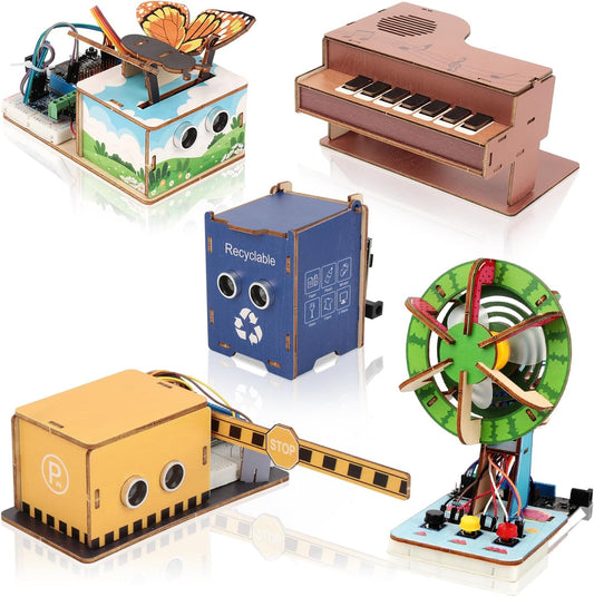 5 Projects, ACEBOTT Basic Coding Electronics Kit for ESP32 WiFi Development Board, Wood Building Crafts Kits, Engineering Experiment Projects for Teens Ages 12+