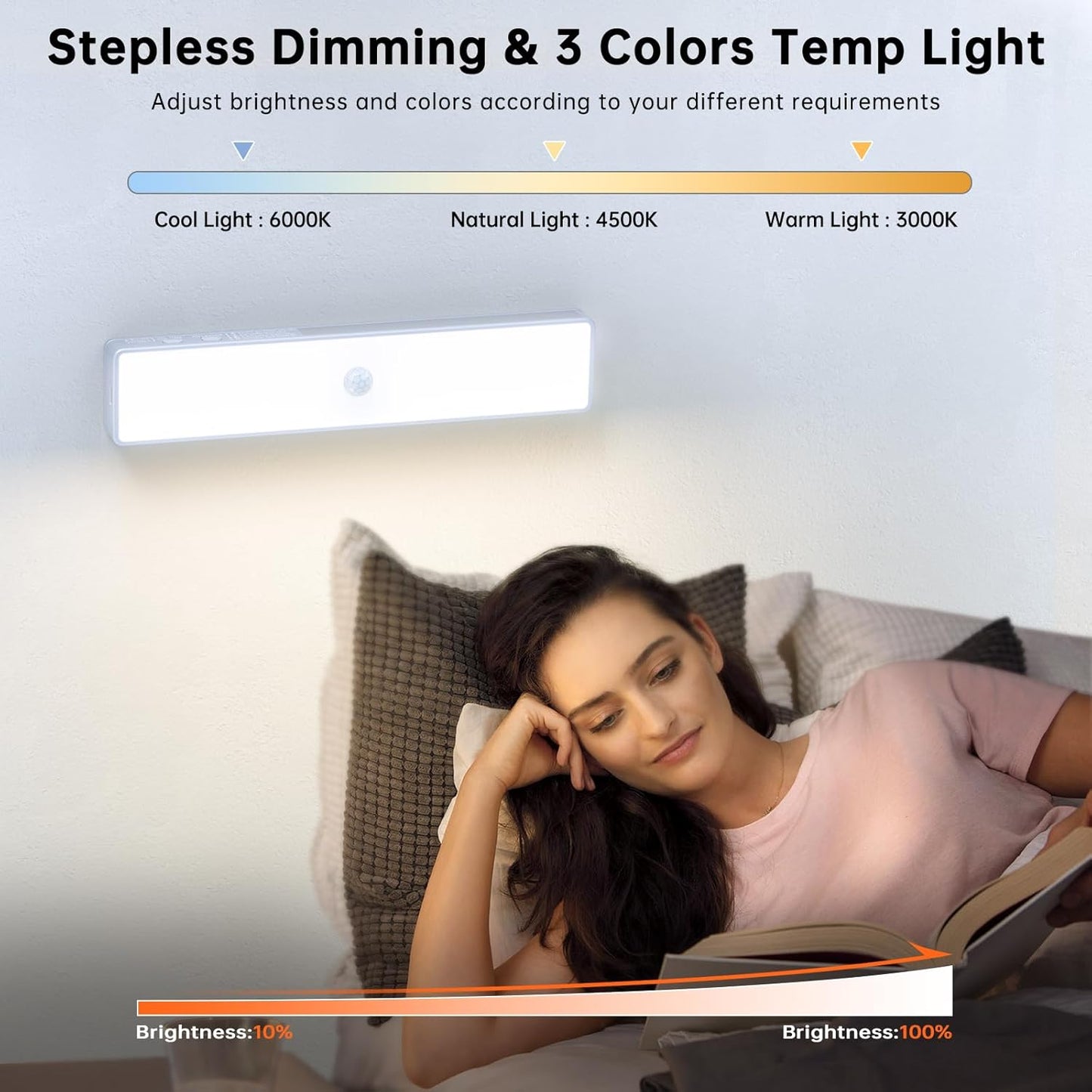 LED Closet Light with Charging Station, 6 Pcs 3 Color Temperatures 30LEDs Dimmer Rechargeable Motion Sensor Under Cabinet Lighting, Stick-on Night Light for Kitchen