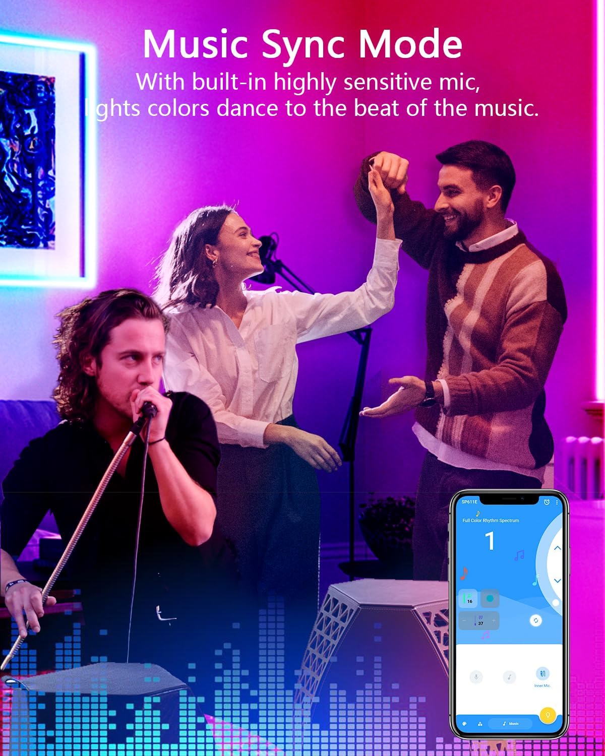 ALITOVE WS2812B WS2811 Controller Bluetooth APP Music Sync Addressable RGB IC LED Remote Controller Timer Function SP611E for SK6812 WS2812 SM16703 UCS1903 LED Pixel String Light Strip DC 5V~24V