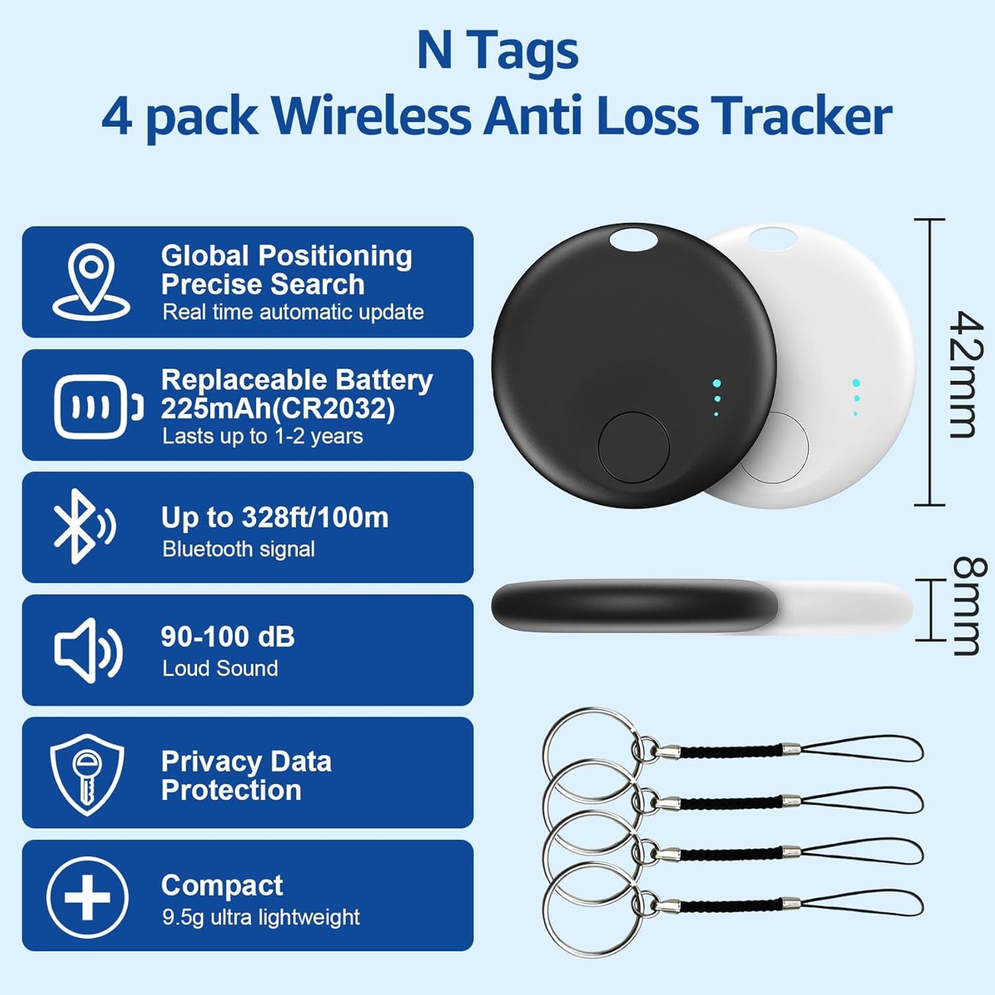 Smart Tags-4 Pack for Android Tracker Tags, Bluetooth Tracker, Work with Google's Find Hub App, Item Finder for Keys, Item Locator for Wallet, Suitcases (White&Black)