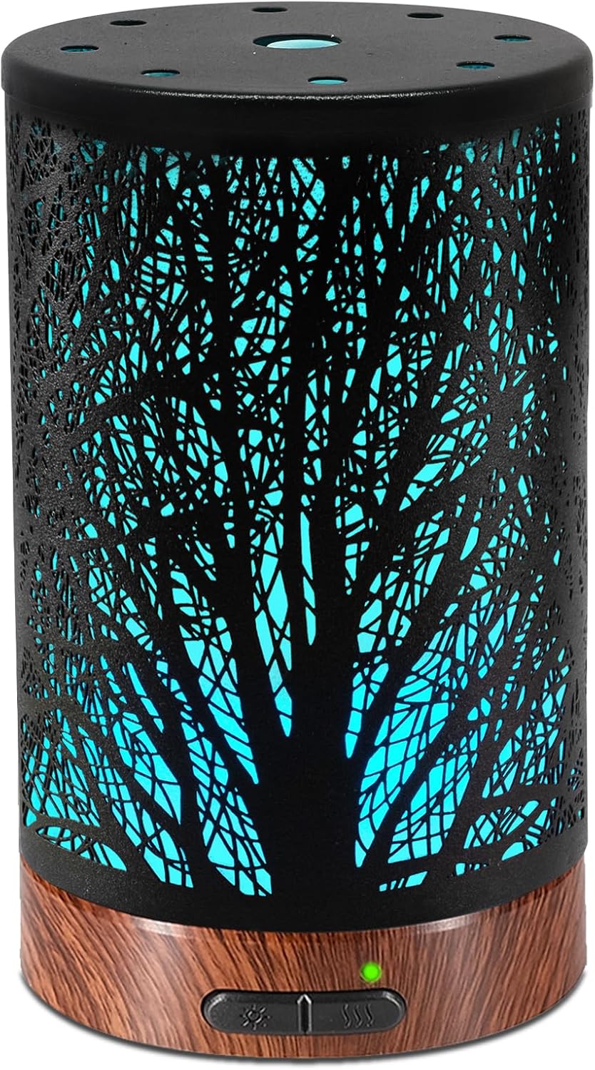 Essential Oil Diffuser - 150ML Metal Aromatherapy Diffuser for Essential Oils with 7 Colors Lights Gifts for Mom Auto Shut-Off & Ultrasonic Cool Mist Diffuser, Ambience for Home