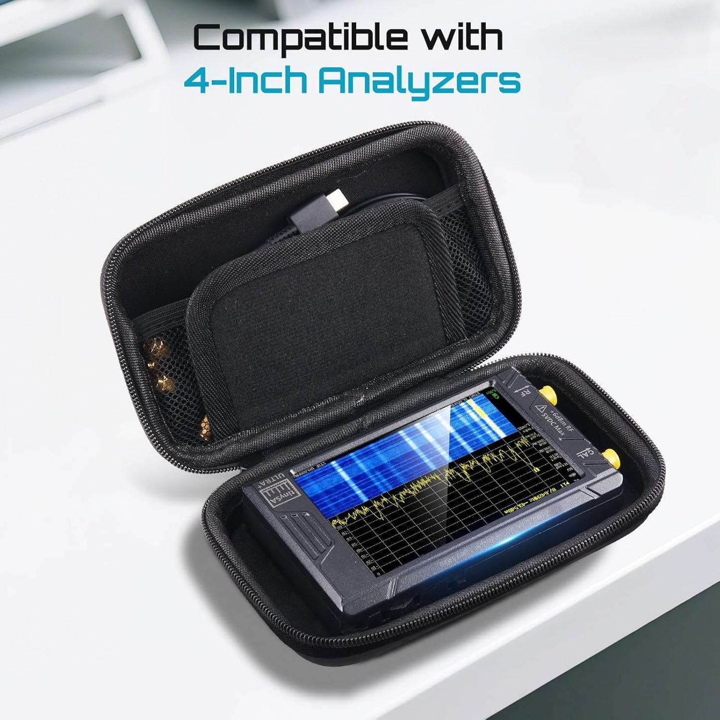 SEESII TinySA Ultra+ ZS406 5.4GHz Spectrum Analyzer with Hard Case: 4 inch Portable RF Test Kit with EVA Waterproof Shockproof Protective Shell for Ham Radio, Field Testing, V0.4.6.1