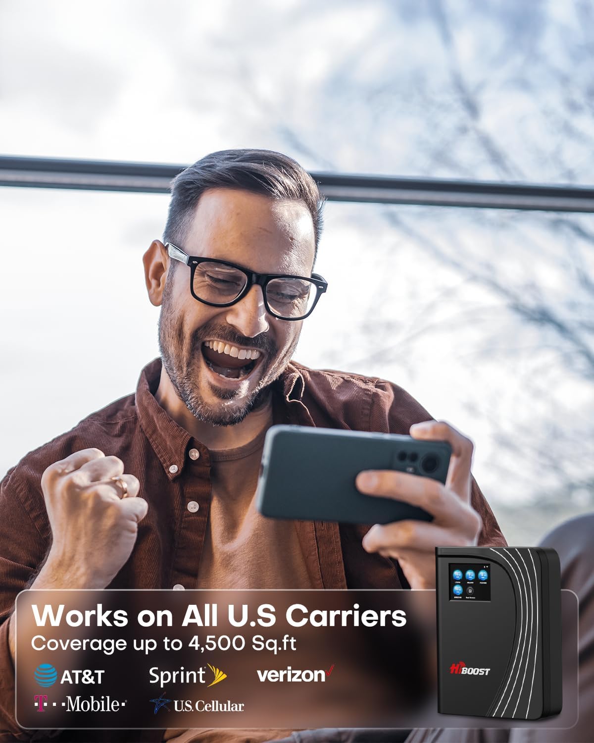 Cell Phone Booster, 4G LTE 5G Cell Phone Booster with LCD Touch Screen Cover 4,500 Sq Ft for Home Rural Cottage All U.S. Carriers Verizon, AT&T, T-Mobile 65dB High Gain Support All Band | FCC Approved
