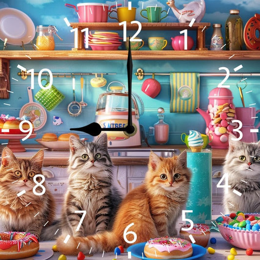 10 in Kitchen Kittens and Donuts -268 Wood Wall Clock – Digital Time Display, Smart Home Compatible for Bedside or Workspace