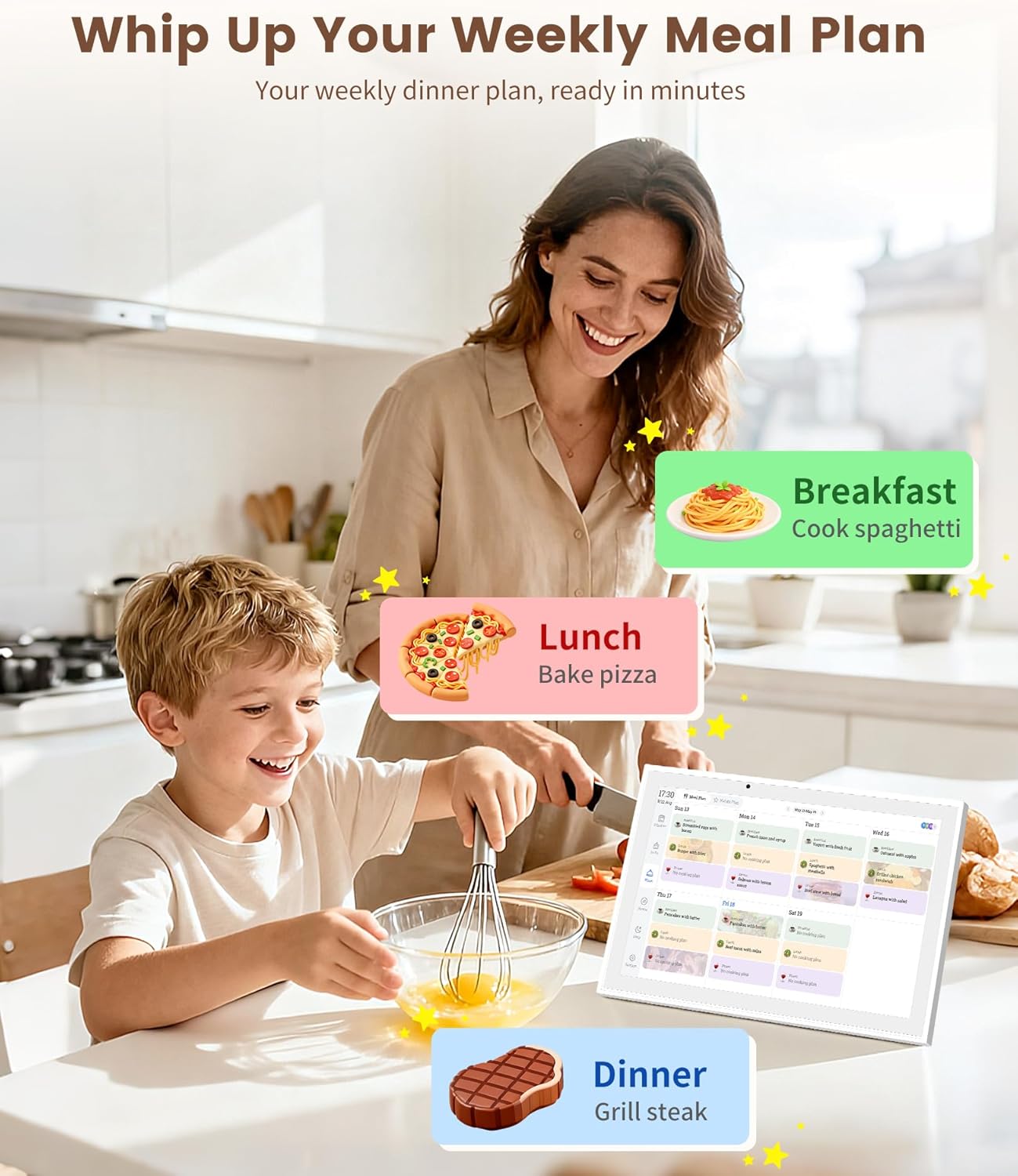 Ringco 10.1" Digital Calendar & Smart Touchscreen Planner, Electronic Calender with Chore Chart for Family Schedules & Meal Planning, Wall Mountable Digital Photo Frame, Christmas Gift Giving (White)