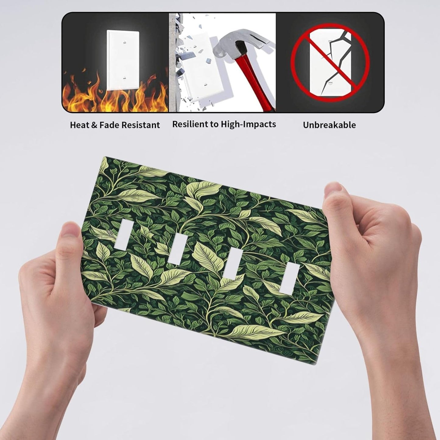 Light Switch Cover Plate Vintage Green Plant Leaves Quad Toggle Wall Plates Decorative Switch Plates 4 Gang Outlet Covers Electrical Panel Cover Faceplate for Home Decor 4.5 X 8 IN