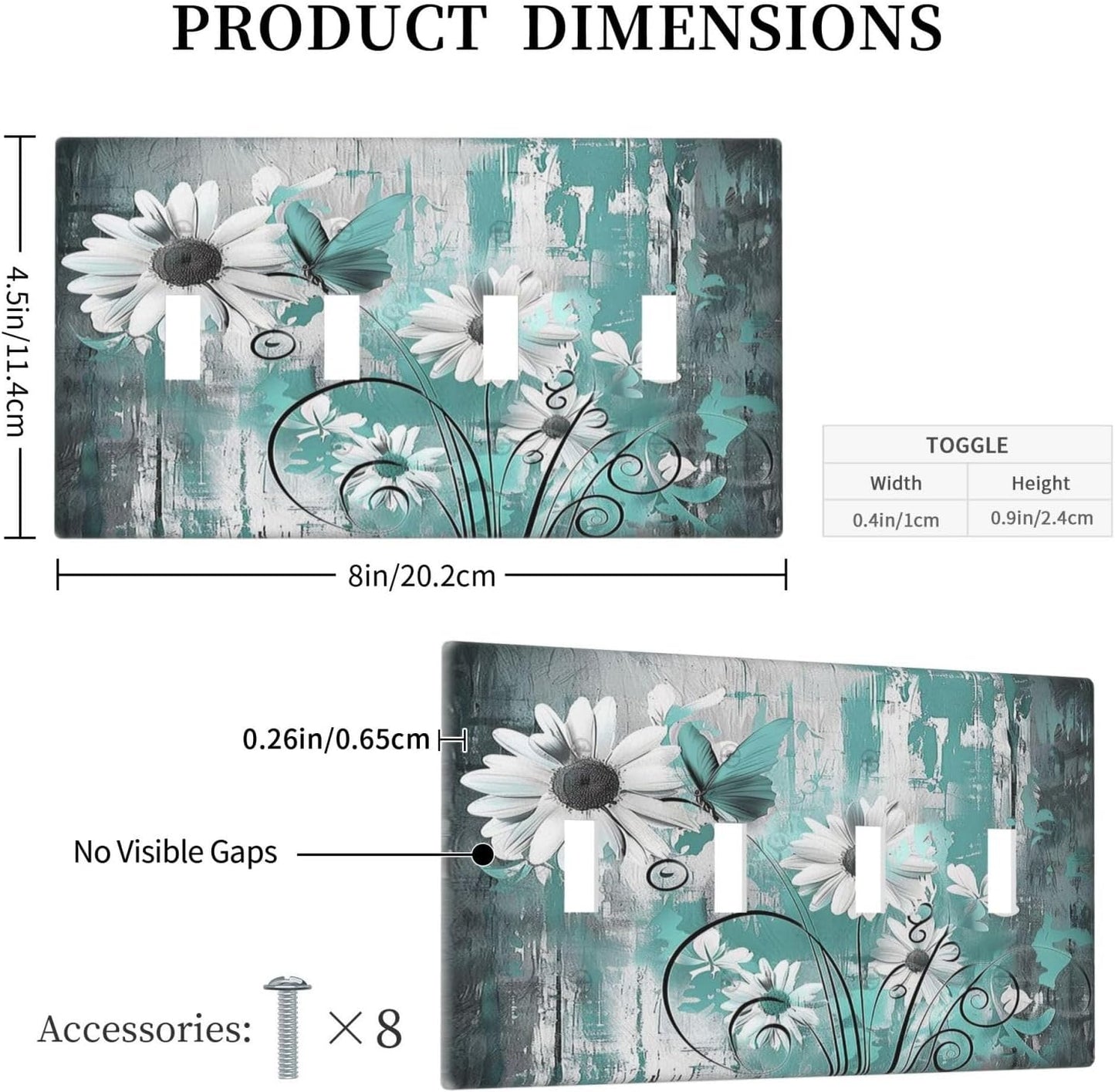 Light Switch Covers Teal Daisy Floral Vintage Wood Plank Quad Toggle Electrical Faceplate 4 Gang Wall Plate Decorative Switch Plates For Farmhouse Cabin Decor
