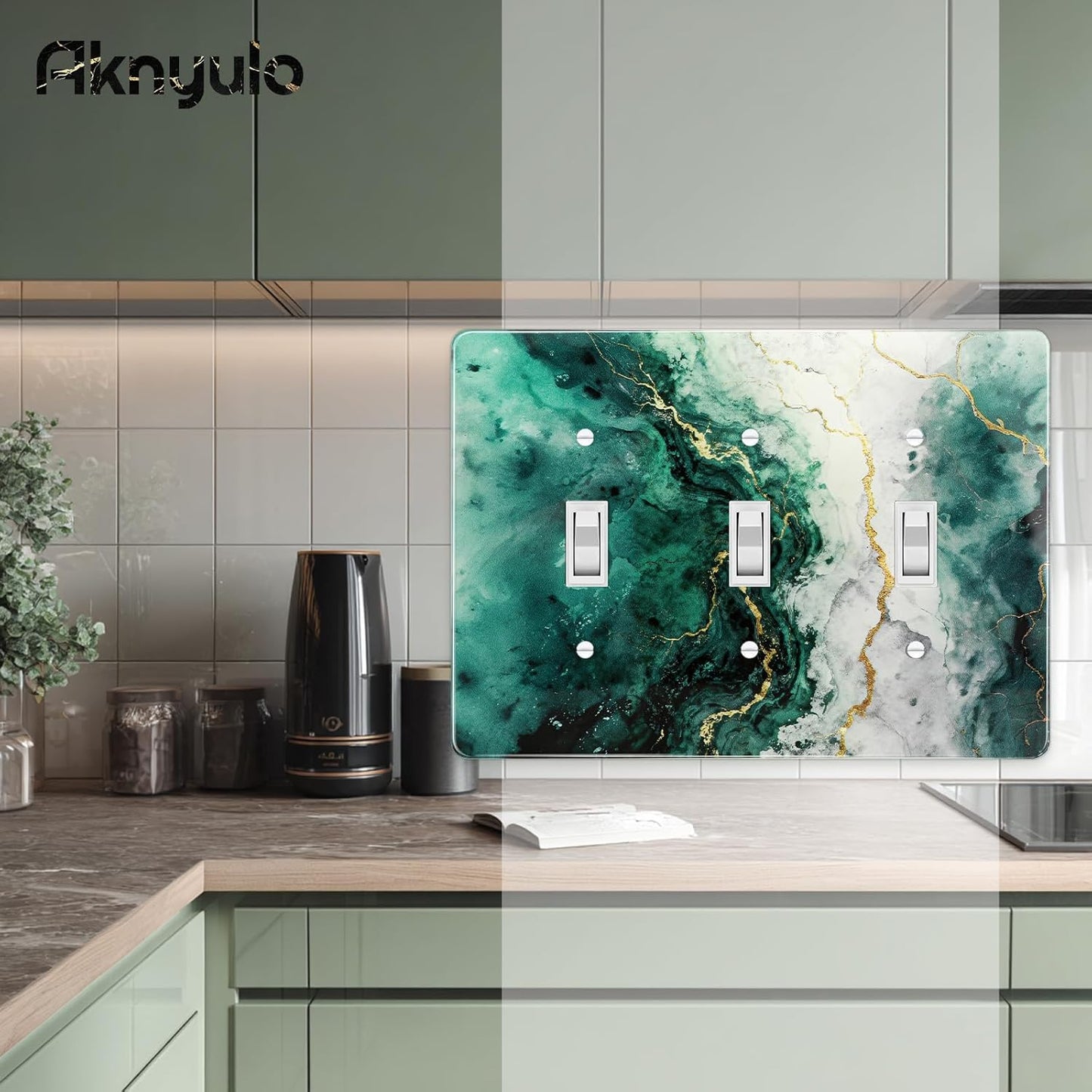 Modern Abstract Lexury Dark Turquoise Teal Blue Gray Marble Textured Light Switch Plates Wall Plates Decorative Electrical Outlet Cover Plates Acrylic Double Outlet Covers Switch Plates 3 Gang