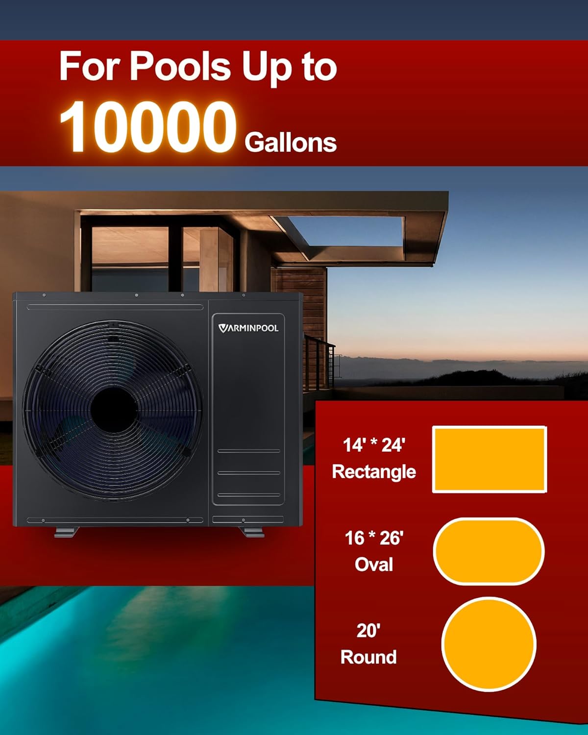 35100 BTU Pool Heat Pump, for 10000 Gallons In and Above Ground Pools, Electric Pool Heater with WiFi Control Via App, Heat&Cool Mode, Titanium Heat Exchanger, 240V