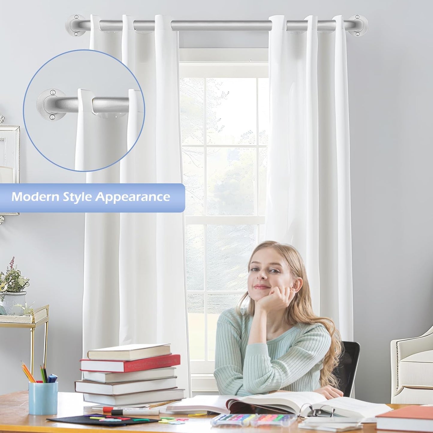Silver Wrap Around Curtain Rods 28 to 48 Inch:Blackout Heavy duty Adjustable Window Curtain Rod for Bedroom,Industrial Darkening Curved French Metal Single Drapery Rods Easy Install,Nickel