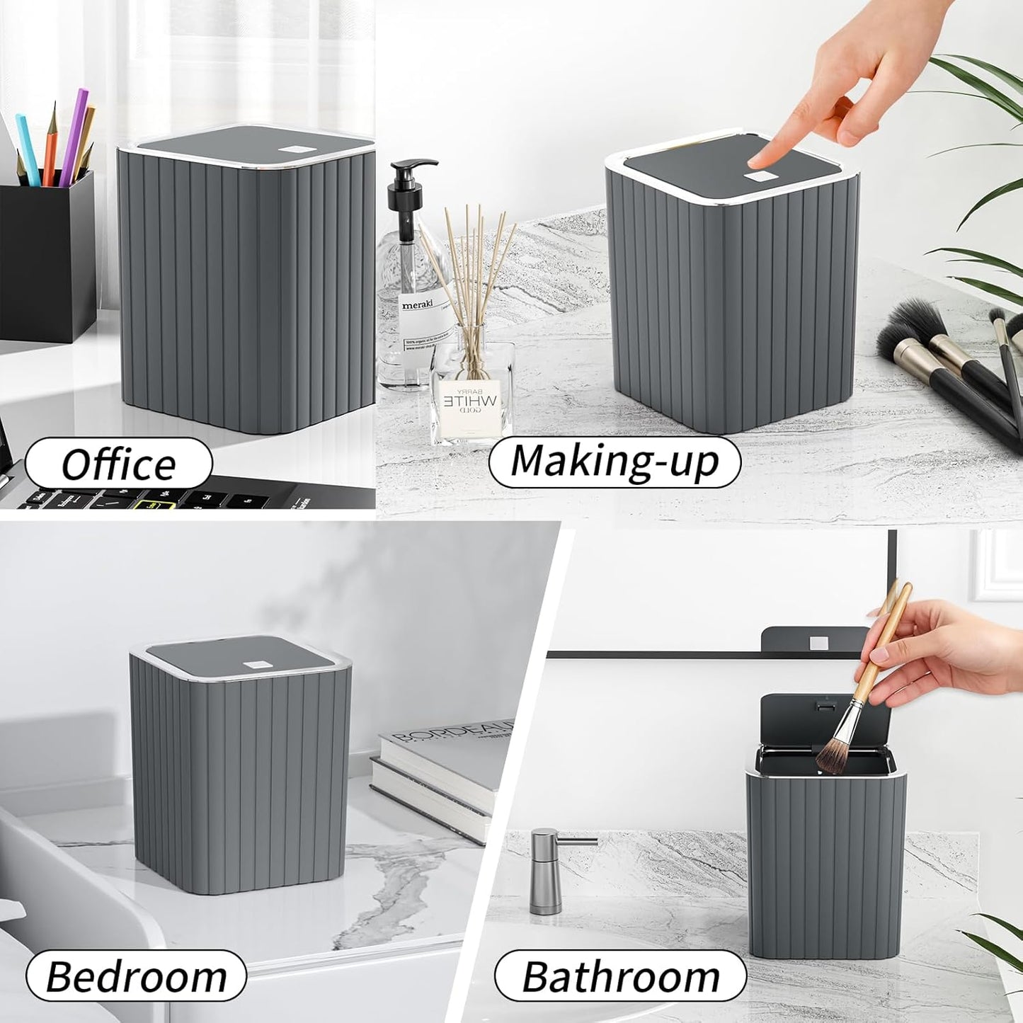 Bathroom Accessory Set - Bathroom Set, 27PC Bathroom Accessories Set, Grey Bathroom Sets with Shower Curtain and Rugs, Mini Trash Can, Toilet Brush, Trash Can & Soap Dispenser