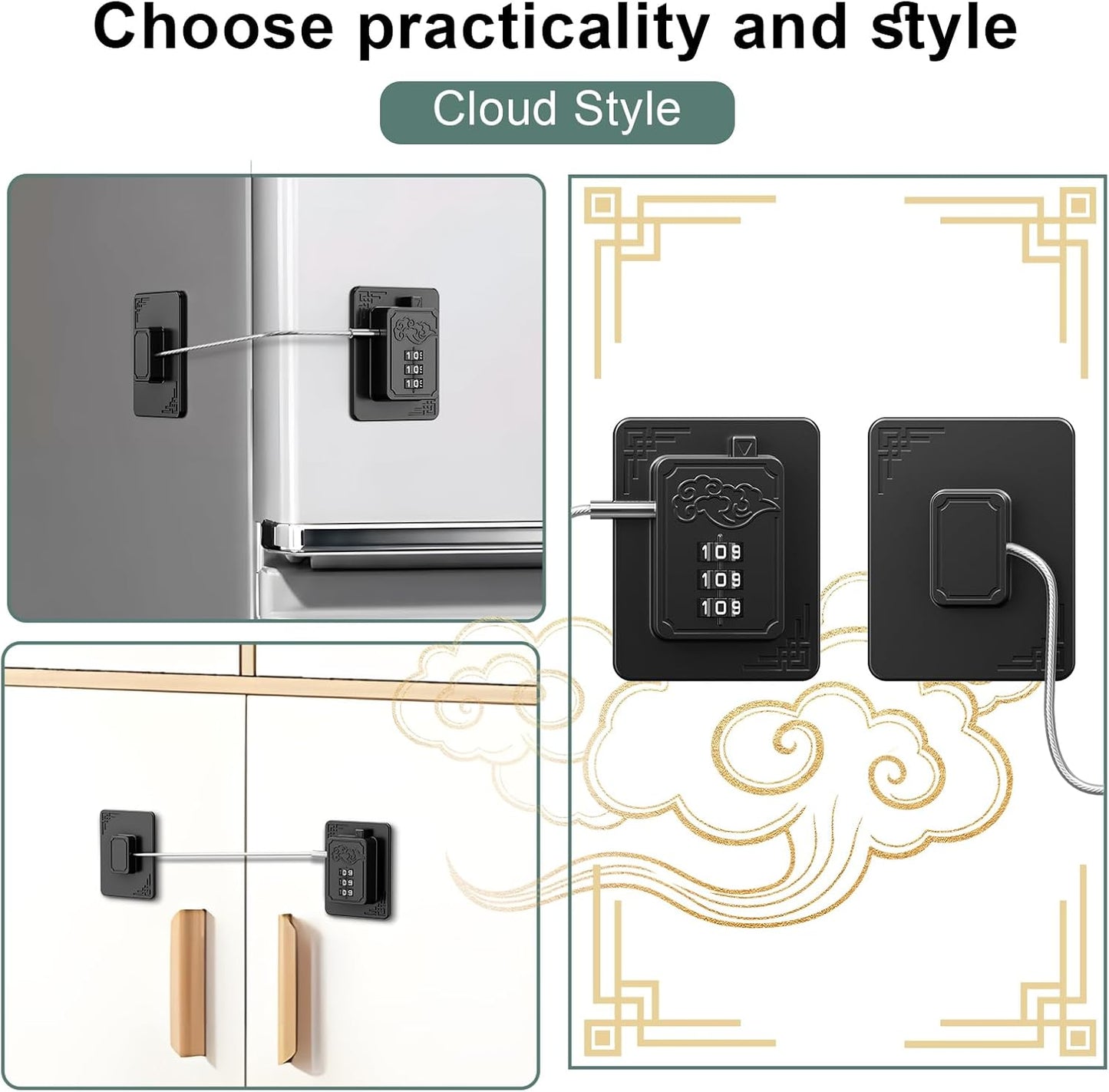 2-Pack Password Refrigerator Lock, Combination Child Proof Safety Lock，Baby Proofing fridge lock，Door Latches for Fridge Cabinet Drawer Closet, Freezer Lock No Keys Needed (Black)