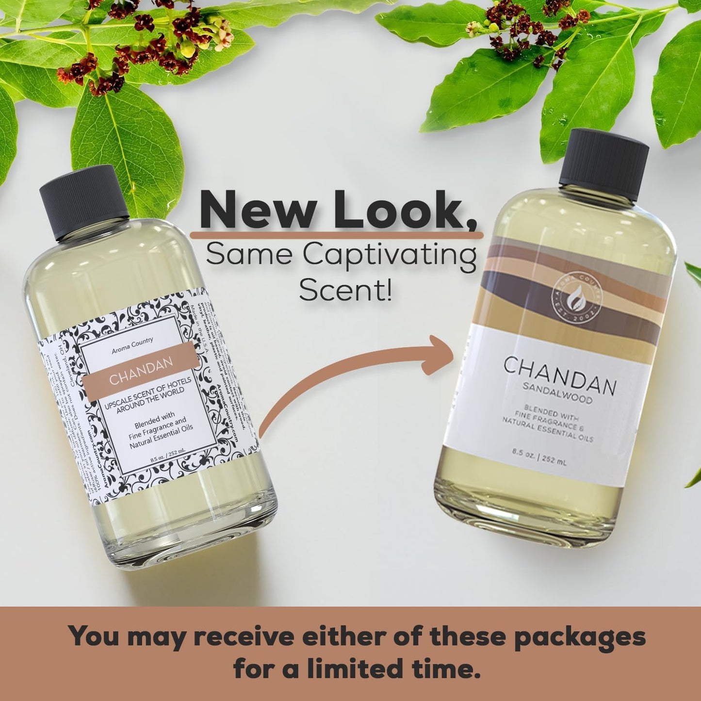 Aroma Country Chandan Diffuser Oil - Luxury Essential Oils for Diffuser Refill & Air Freshener Room Spray - Long-Lasting & Natural Home Fragrance, Sandalwood Scented Oil for Diffusers (8.5 Fl. oz)
