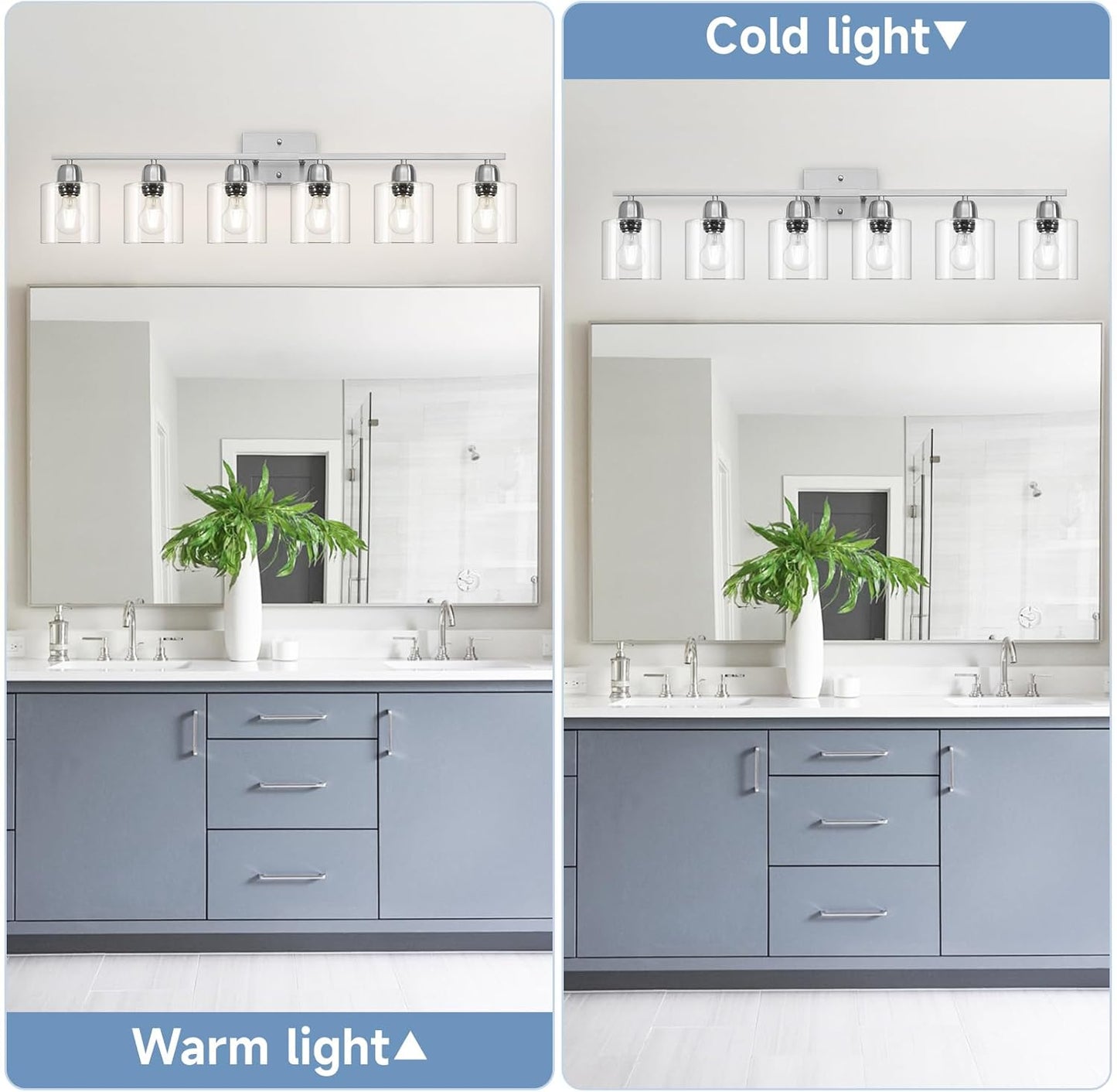 Modern Brushed Nickel 6 Light Bathroom Light Fixtures,38 inch Vanity Lights for Bathroom with Clear Glass, Vanity Light for Mirror Kitchen Living Room Hallway Cabinet Porch