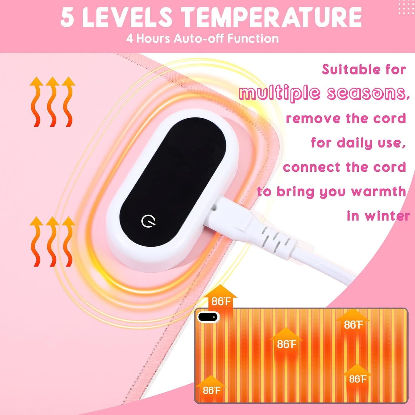 Konohan Heated Large Desk Mat PU Leather Warm Mouse Pad with 5 Heating Level & 4 Hour Auto Shut-Off Heating Keyboard Pad Warmer Gaming Mice Mat Only Supports 110v(Pink Color,23.6"x 14.2")