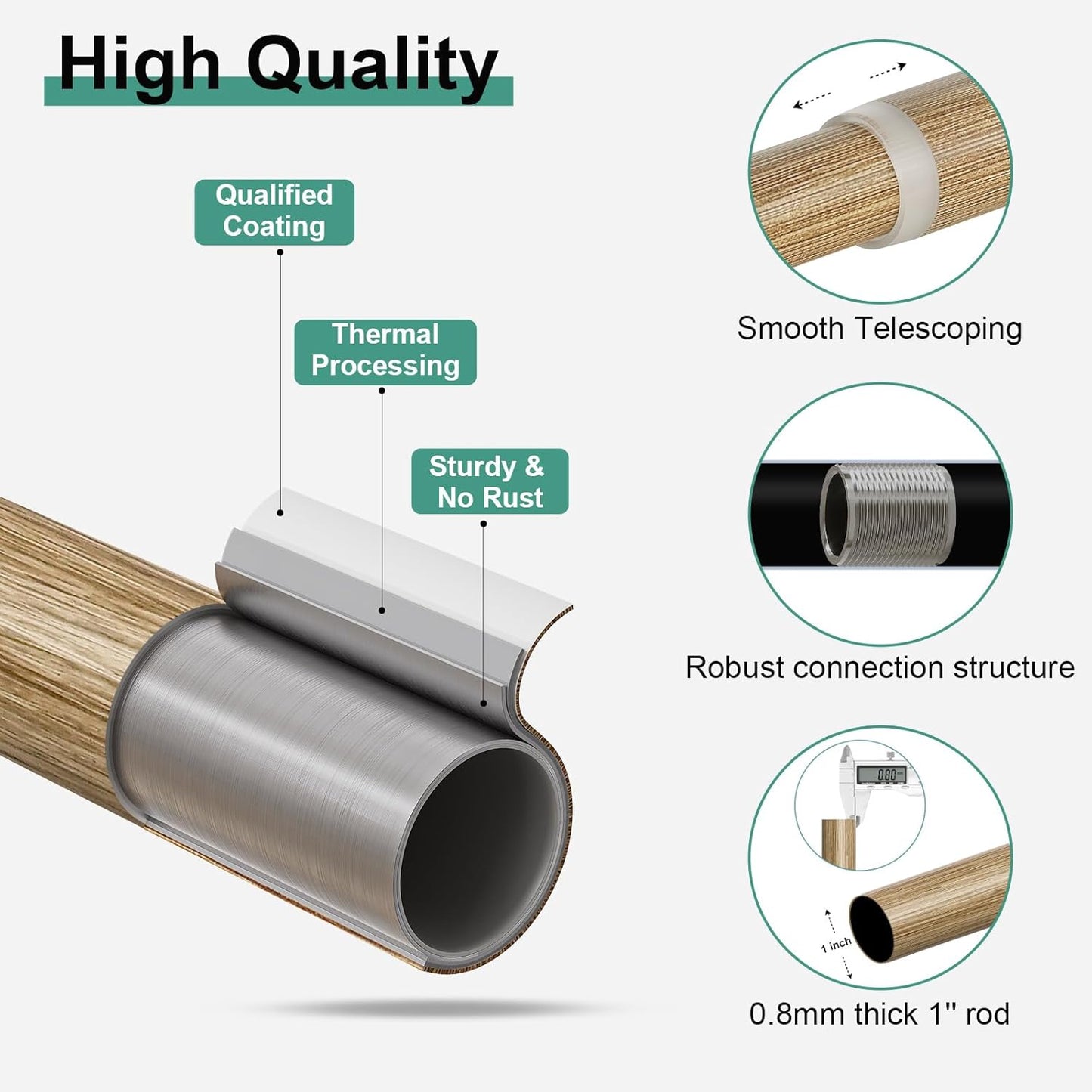 Boho Wood Curtain Rods for Windows 72 to 144 inch,1" Adjustable Heavy Duty Window Curtain Rod with Imitation Wood Grain Finials,Rustic Decorative Drapery Rods Set,Size:36-150'',Weathered Wood
