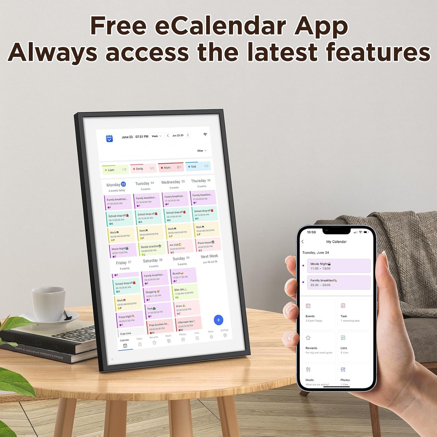 LOOFII 15.6" Smart Digital Calendar – 1920×1080 Full HD Touchscreen Family Planner & Calendar with Chore Chart & Meal Planner, Wall-Mountable (Black White)