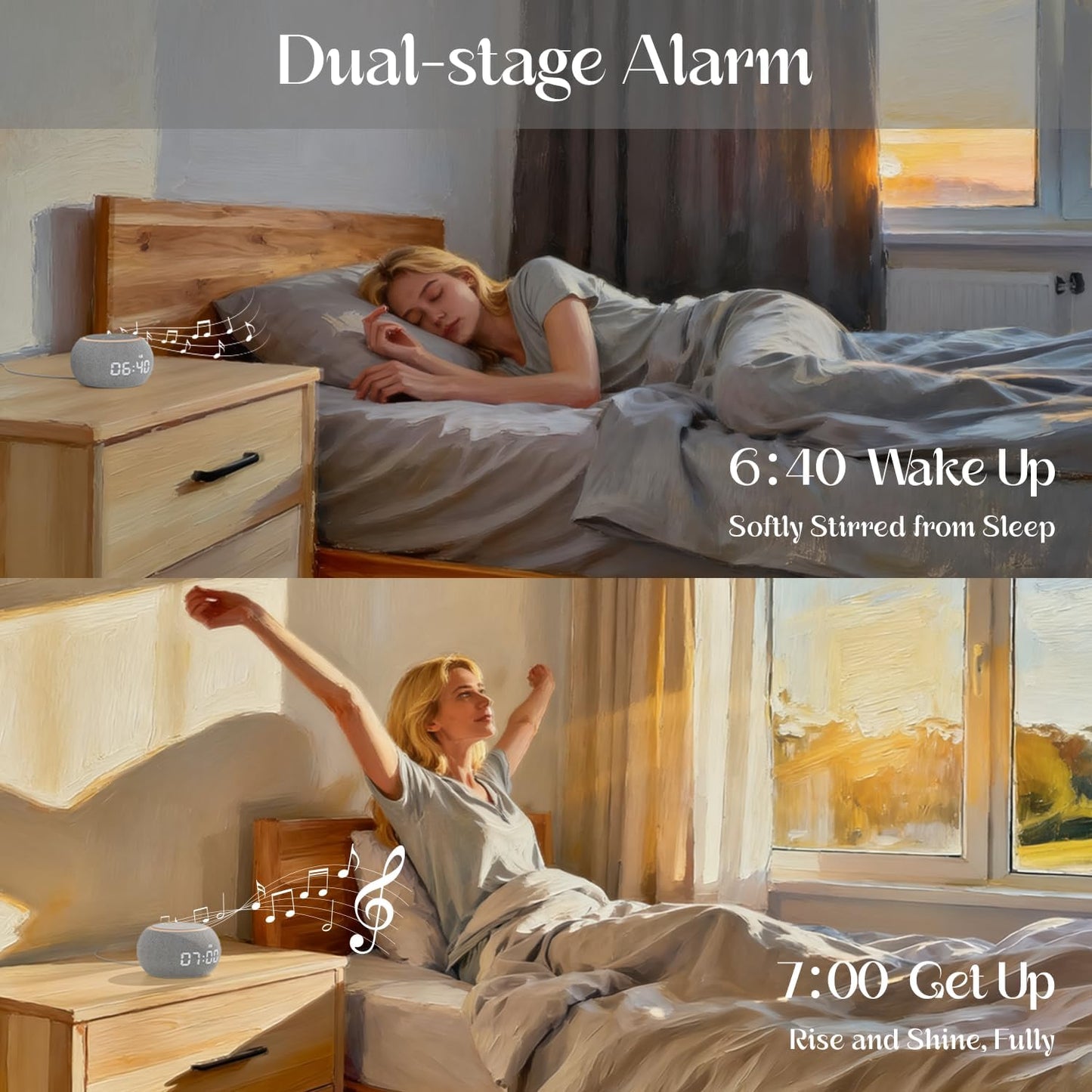 White Noise Sound Machine for Sleep, Dual-Stage Alarm&Snooze, Smart App Control, Custom Buttons, 500+ Non Looping Soothing Sounds, Dimmable Clock, Timer, Night Light, Lullaby, for Baby Adults Kids
