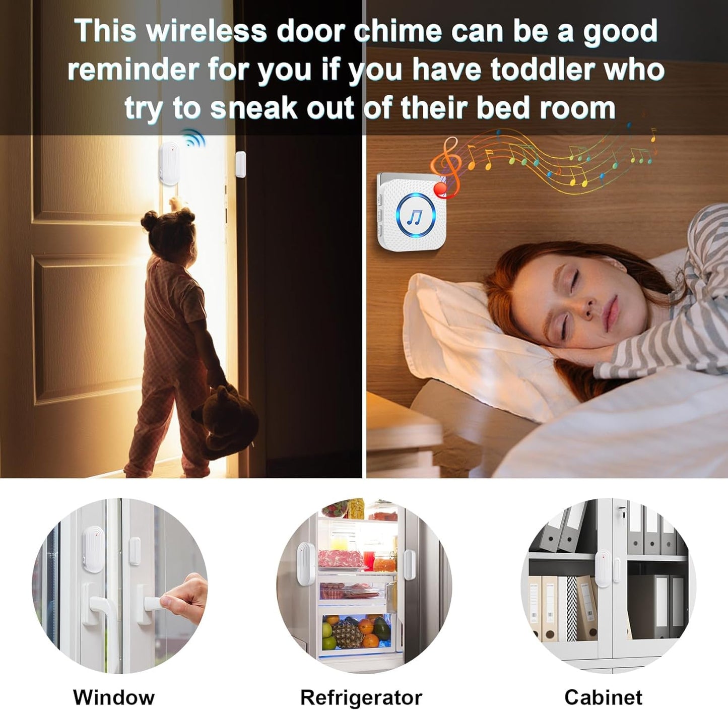 SanJie Wireless Door Chime Sensor, When Door Opens, Entry Alarm for Business/Home/Kids, 5 Adjustable Volume Ringer Alert 2 Sensors + 1 Receivers, 500 FT Range,26 Chimes