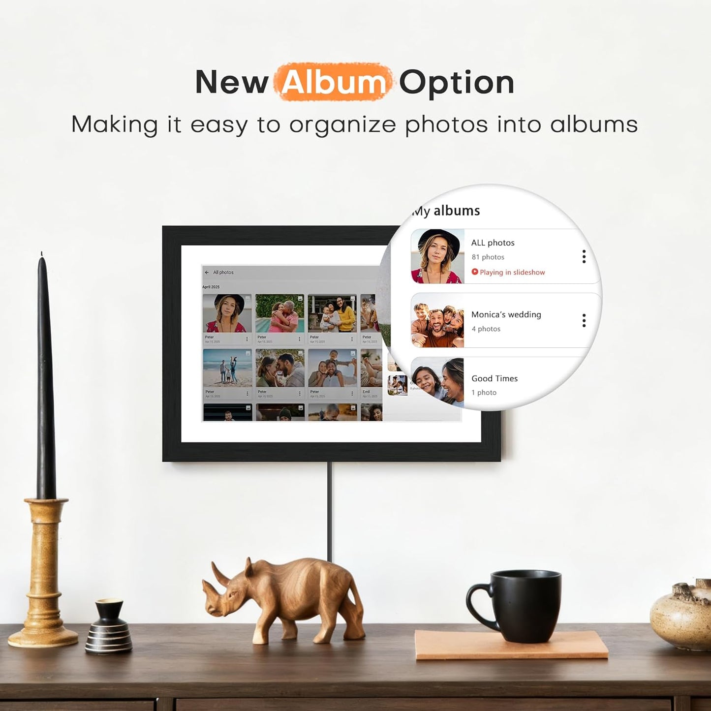 Digital Picture Frame, Frameo Digital Photo Frame WiFi, 10.1 Inch Electric Frame 1280 * 800IPS Touch Screen, 32GB Memory, Auto-Rotate, Share Videos Pictures, Gifts for Women, for Mom, Black Wooden