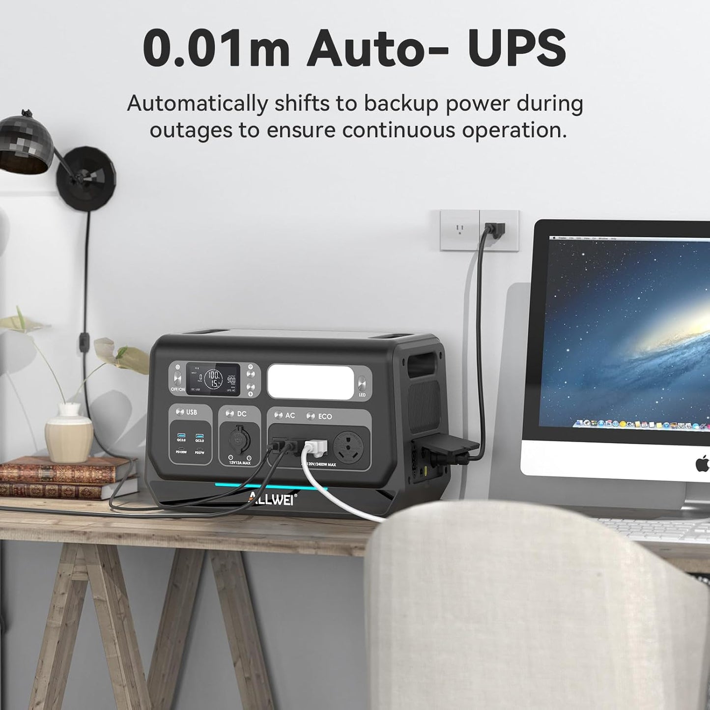 ALLWEI 2400W Portable Power Station (Surge 4800W) with 1x400W Solar Panel and 1x2048Wh Expansion Battery Included, 4 AC Outlet, LiFePO4 Battery Backup Generator for RV Camping Emergency Outdoor Home