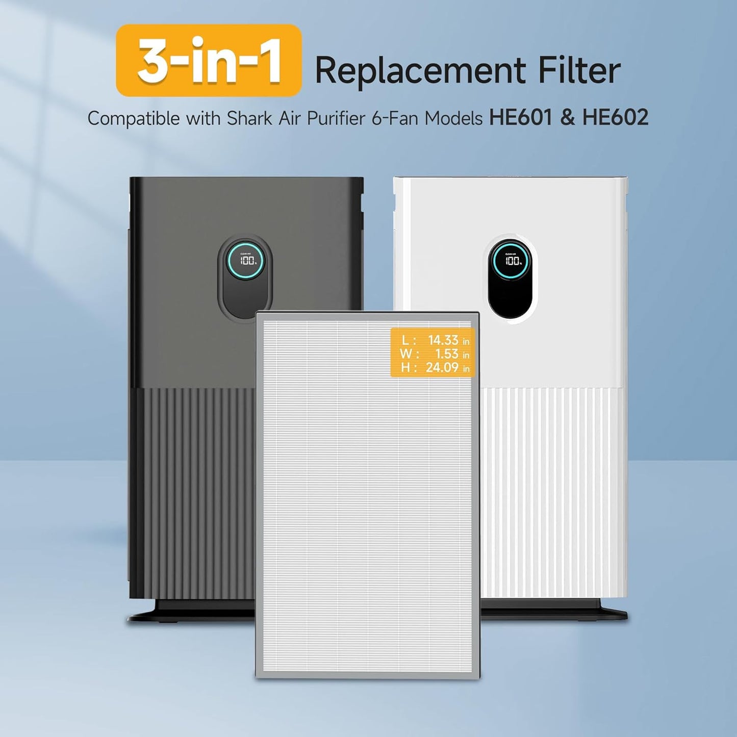 4 Packs HE601 HE602 H13 True HEPA Replacement Filter Compatible with Shark air purifi-er 6 (HE601 & HE602), Part # HE6FKPET