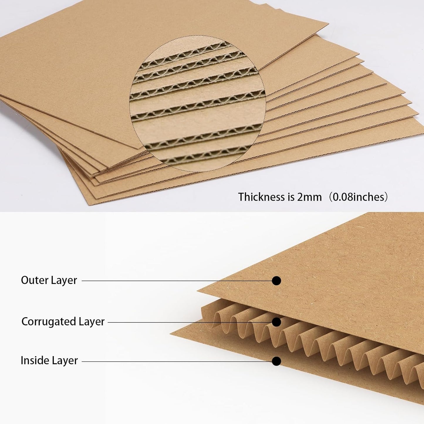 Calenzana 50 Pack 8.5x11 Inch Brown Corrugated Cardboard Sheets Flat Cardboard Sheets for Packing Mailing Dividers and DIY Crafts