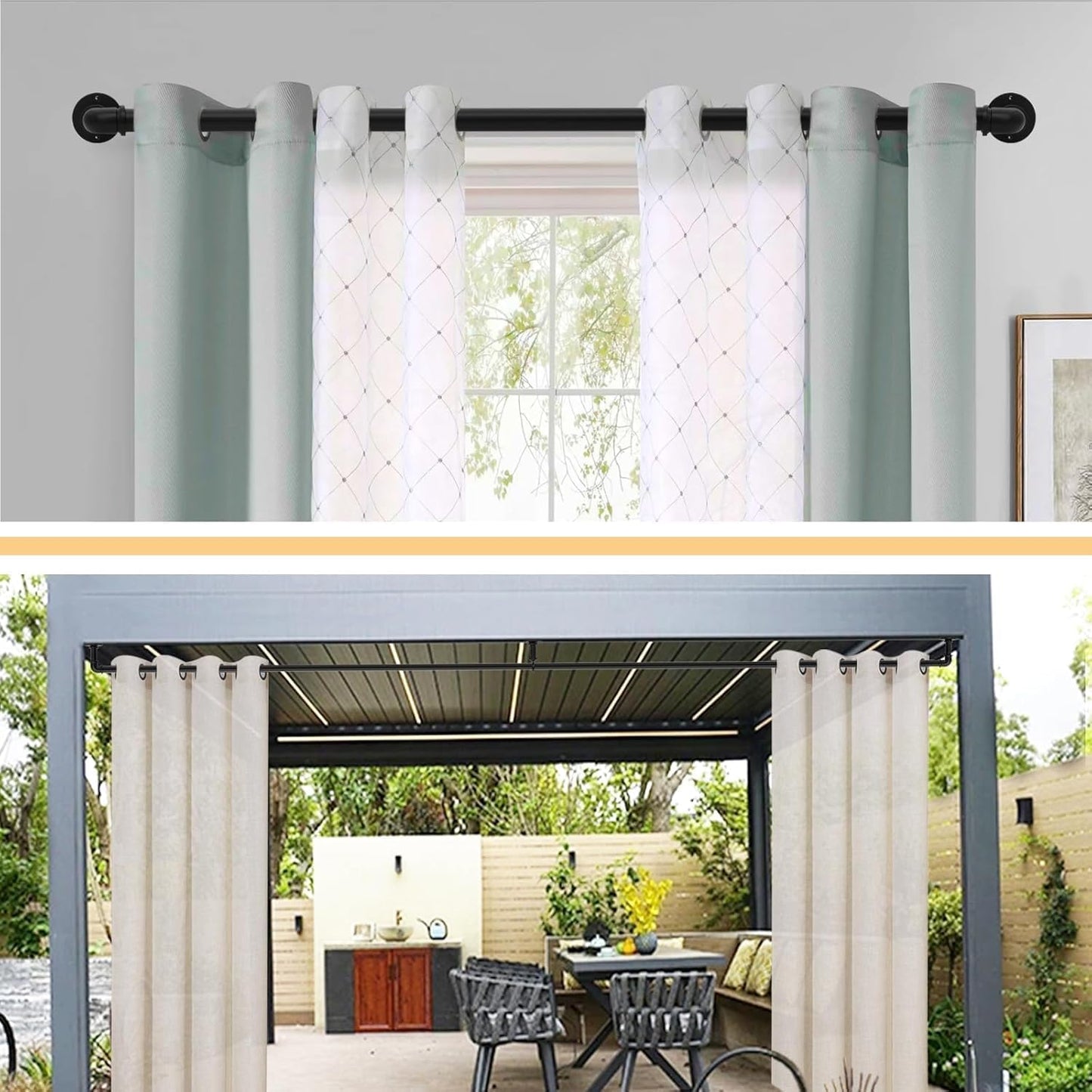 2PCS Black Curtain Rods 18 to 88 Inches,Adjustable Length,1 in Diameter Pipe,Wall or Ceiling Mounted,for Bedroom and Living Room (Black,18” to 88”2PCS)