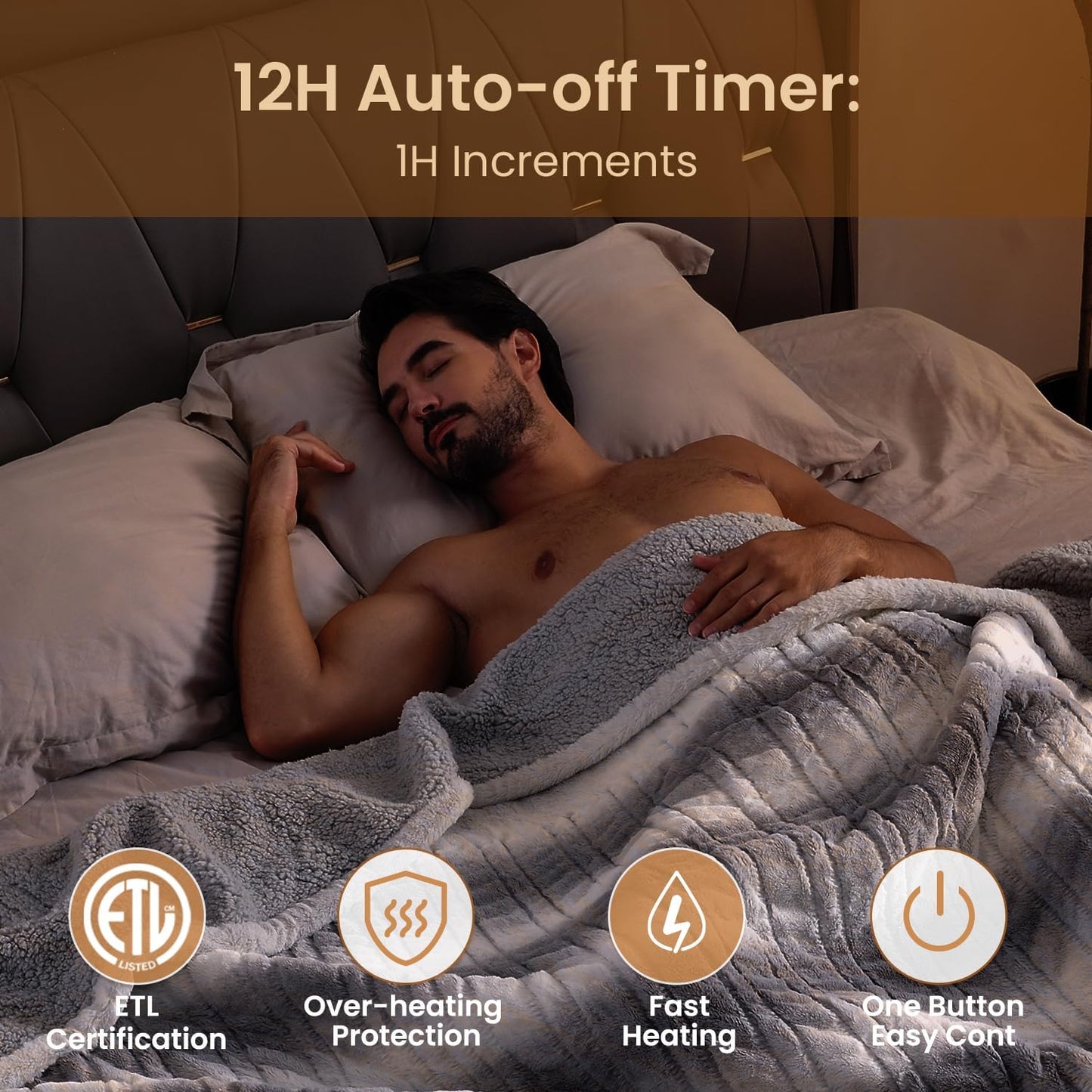 Bearhug Electric Blanket Full Size 77" x 84", 10 Heat Settings Heated Blanket, 1-12 Hour Auto Shut-Off, Faux Fur & Sherpa Dual-Sided Heating Blanket, Machine Washable, Gift-Ready Elegant Packaging