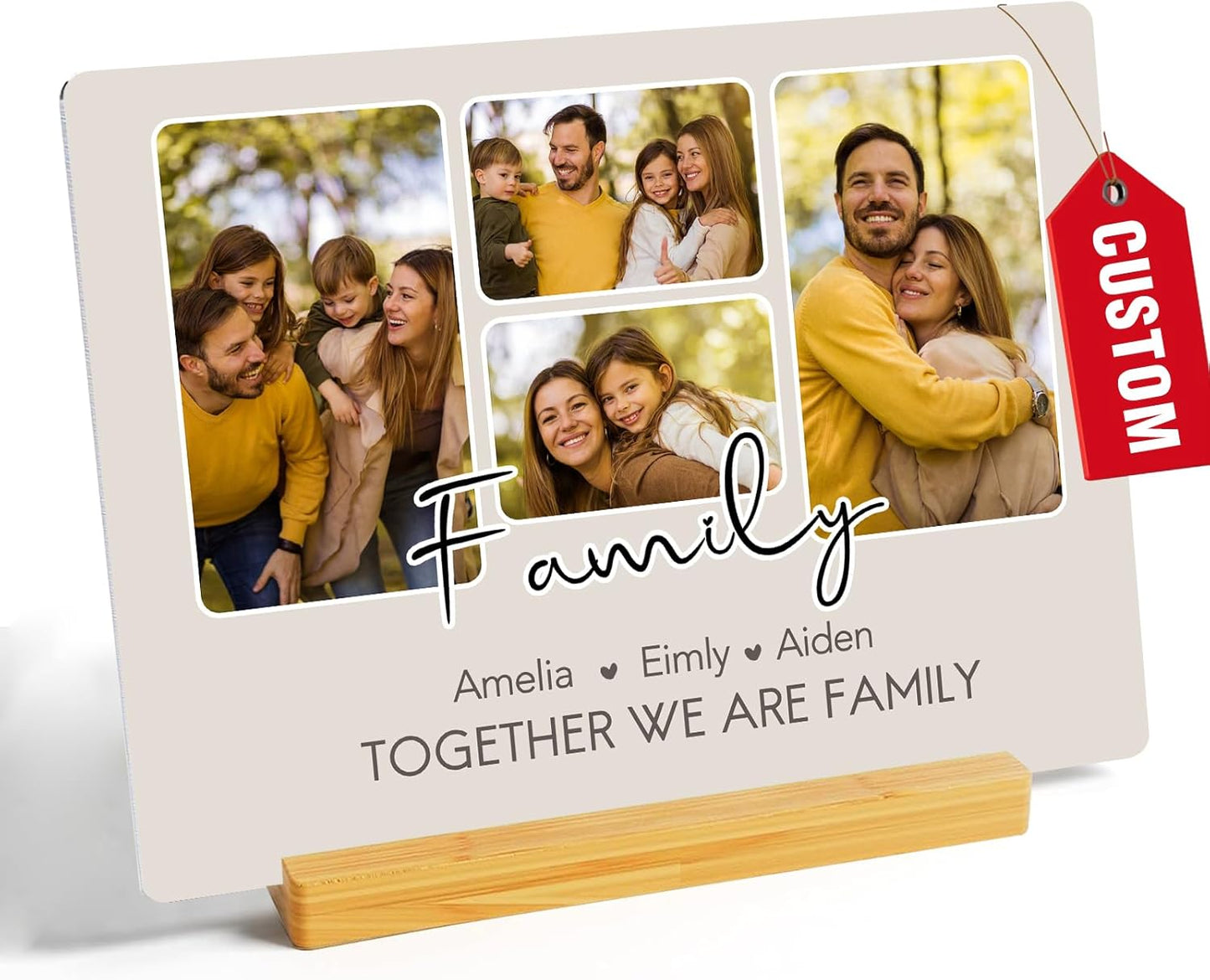 Custom Photo Prints - Metal Desktop Picture Frame with Photos & Name & Wooden Base Personalized Gifts for Family Friends and Lovers, Optional Multiple Sizes