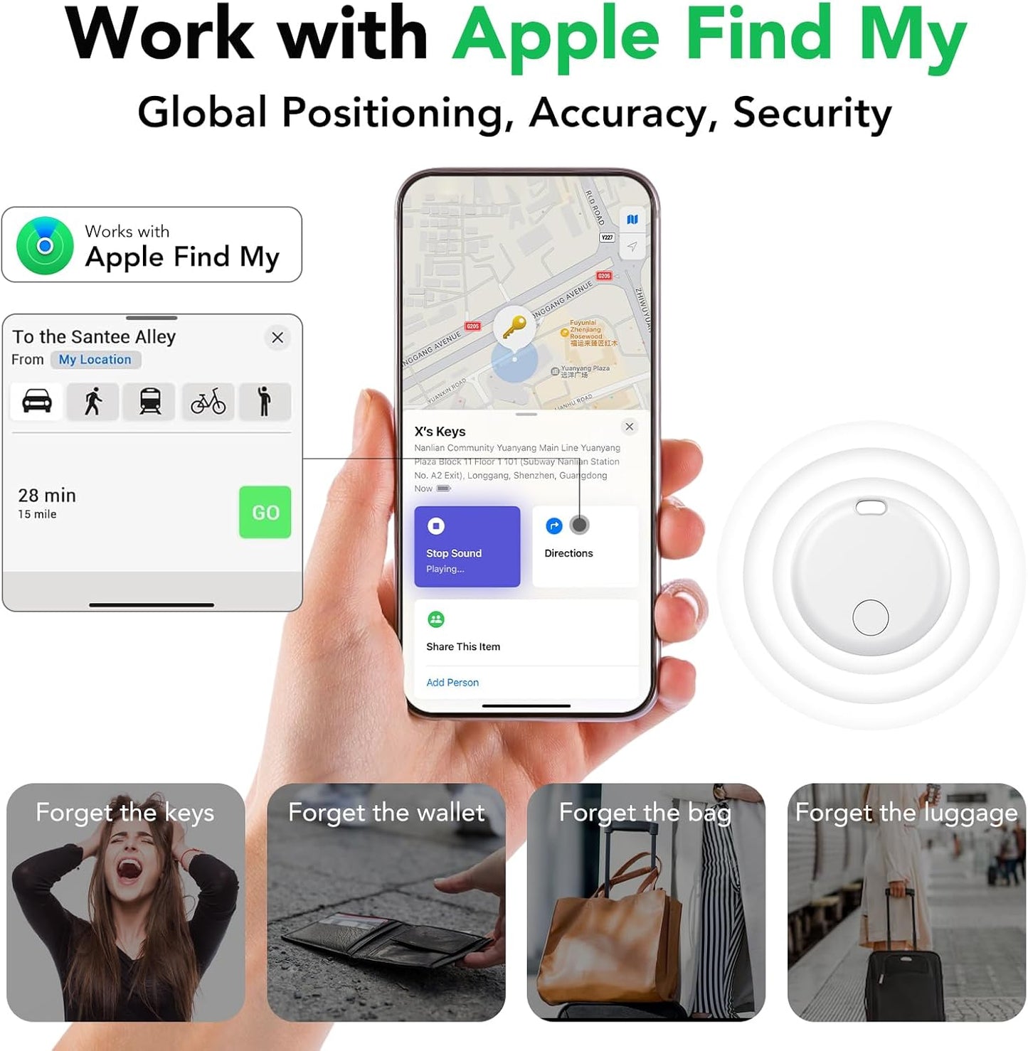 Air Tracker Tags-4 Pack: Smart Bluetooth Tracker, Item Finder Works with Apple Find My (iOS Only) App, Trakcer Tag Locator for Keys, Luggage, Satchel, weTag mini. (Not for Android Devices)