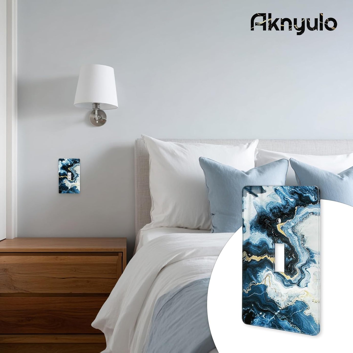 Art Light Switch Covers Luxurious Blue and Gold Marble Acrylic Light Switch Plates Single Toggle Wall Plate Decorative Switch Cover Acrylic Electrical Switch Plates