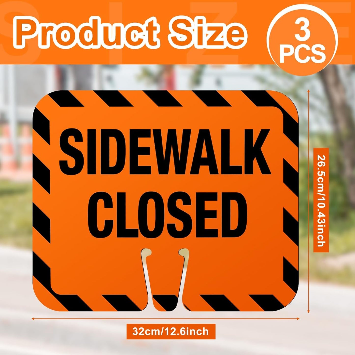 3 Pcs Plastic Sidewalk Closed Sign Bulk for Traffic Cones Top Road Warning Signs 10.4" Height x 12.6" Width x 0.05" Thickness for Outdoor Barricade Construction Caution