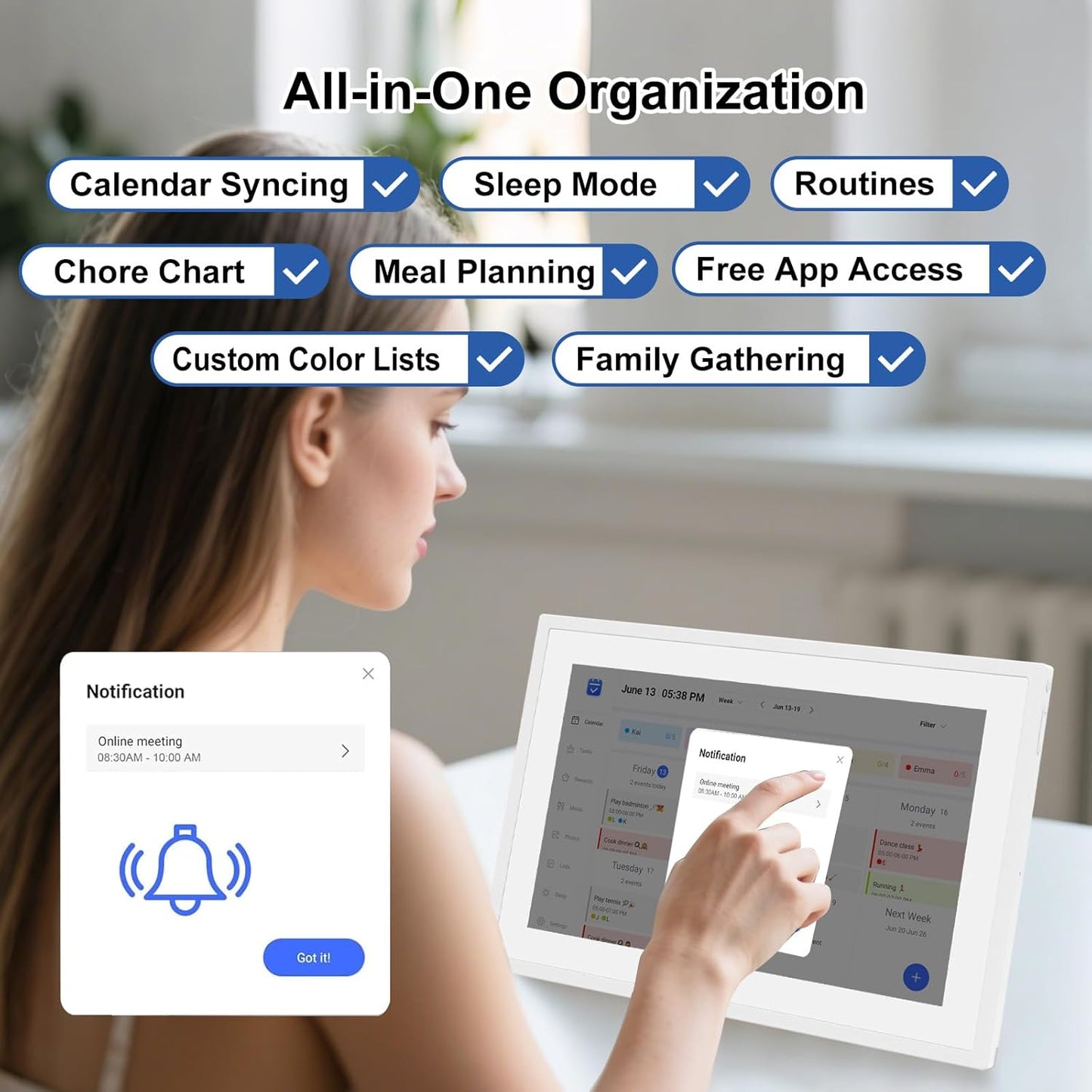 SSA 10.1" Smart Digital Calendar Family Hub | Touchscreen Display,Customizable Chore & Meal Planner, Grocery List, Schedule Planner Sync with Phone App, Ideal for Parents
