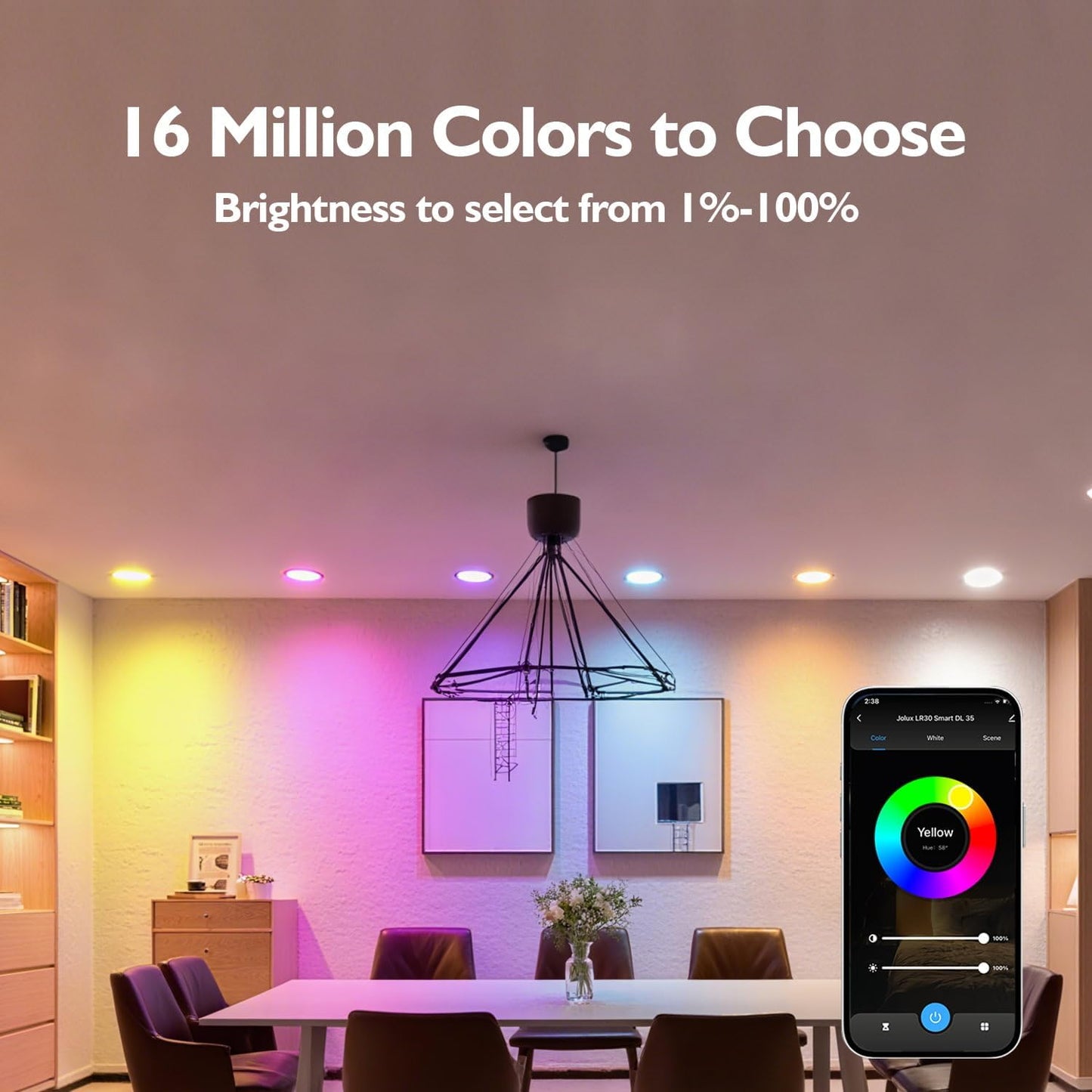 Jolux Smart LED Recessed Lighting 6 Inch RGBCW Color Changing, 12W 800LM LED Downlight, Alexa Google Assistant Compatible, 1Pack
