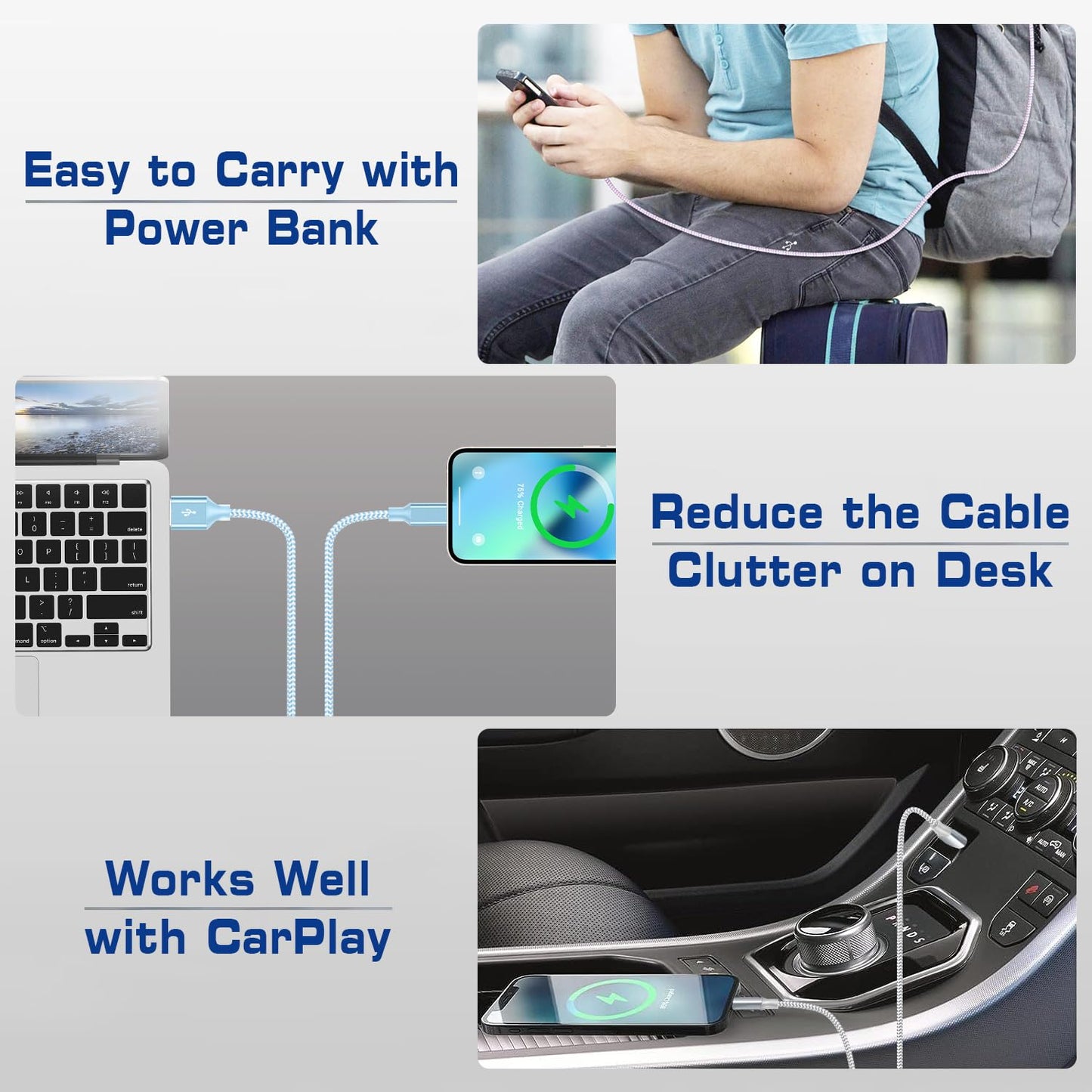 [Apple MFi Certified] Short iPhone Charger 1ft 3Pack,USB A to Lightning Cord Nylon Braided 12 Inch Fast Charging iPhone Cable Compatible with iPhone 14 13 12 11 Pro/Max/Mini Xs SE2/iPad for Car