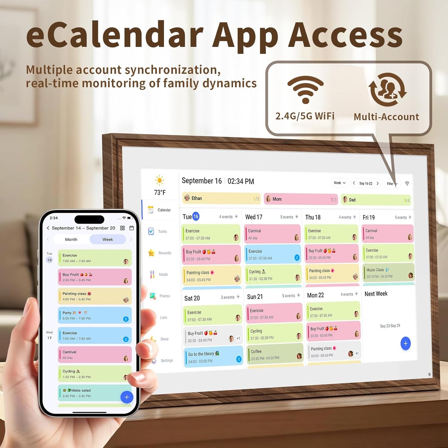 21.5 Inch Digital Calendar Chore Chart with Touchscreen - Full HD Interactive Display, Wall & Desk Mountable Family Planner, to-Do List & Meal Planner, Digital Picture Frame Gifts for Women Mom