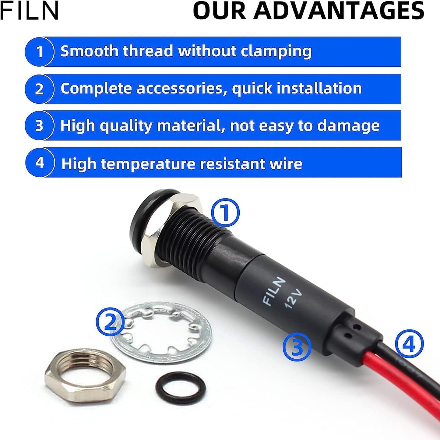 5Pcs 8MM (5/16'') Indicator Light led Indicator 110v 120v Metal Pilot Lamp Lights Aluminum Waterproof ip67 Red Signal Lamp Light(110V-Black Anodized-Red Green Yellow Blue White 5Pcs)