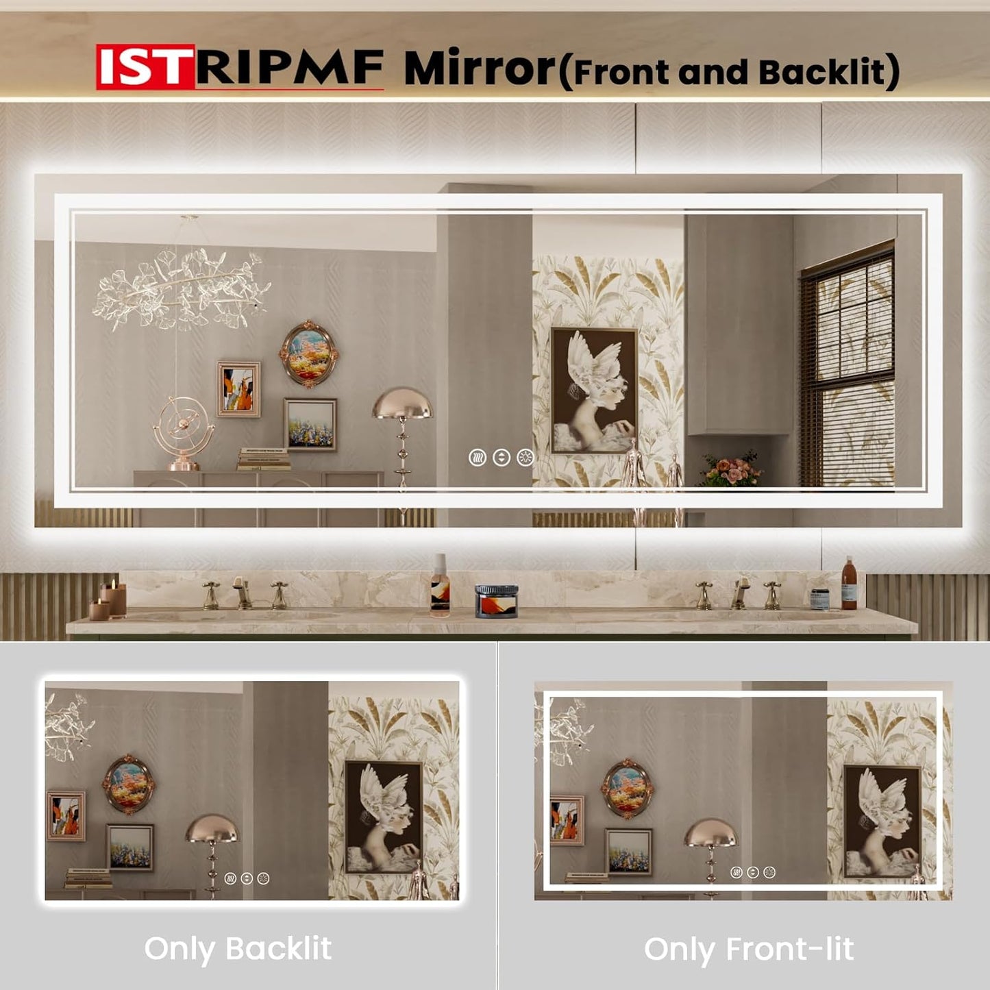 84x32 Inch Large LED Mirror Bathroom with Lights, Backlit and Front Lighted Bathroom Vanity Mirror for Wall, Anti Fog,Dimmable,Shatterproof