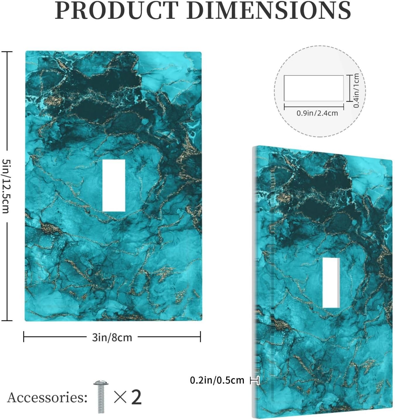 Decorative Light Switch Plate Covers Modern Abstract Turquoise Blue Marble Texture 1 Gang Wall Plate Single Toggle Light Switch Covers Artistic Faceplate for Bathroom Decor （2 Pack）