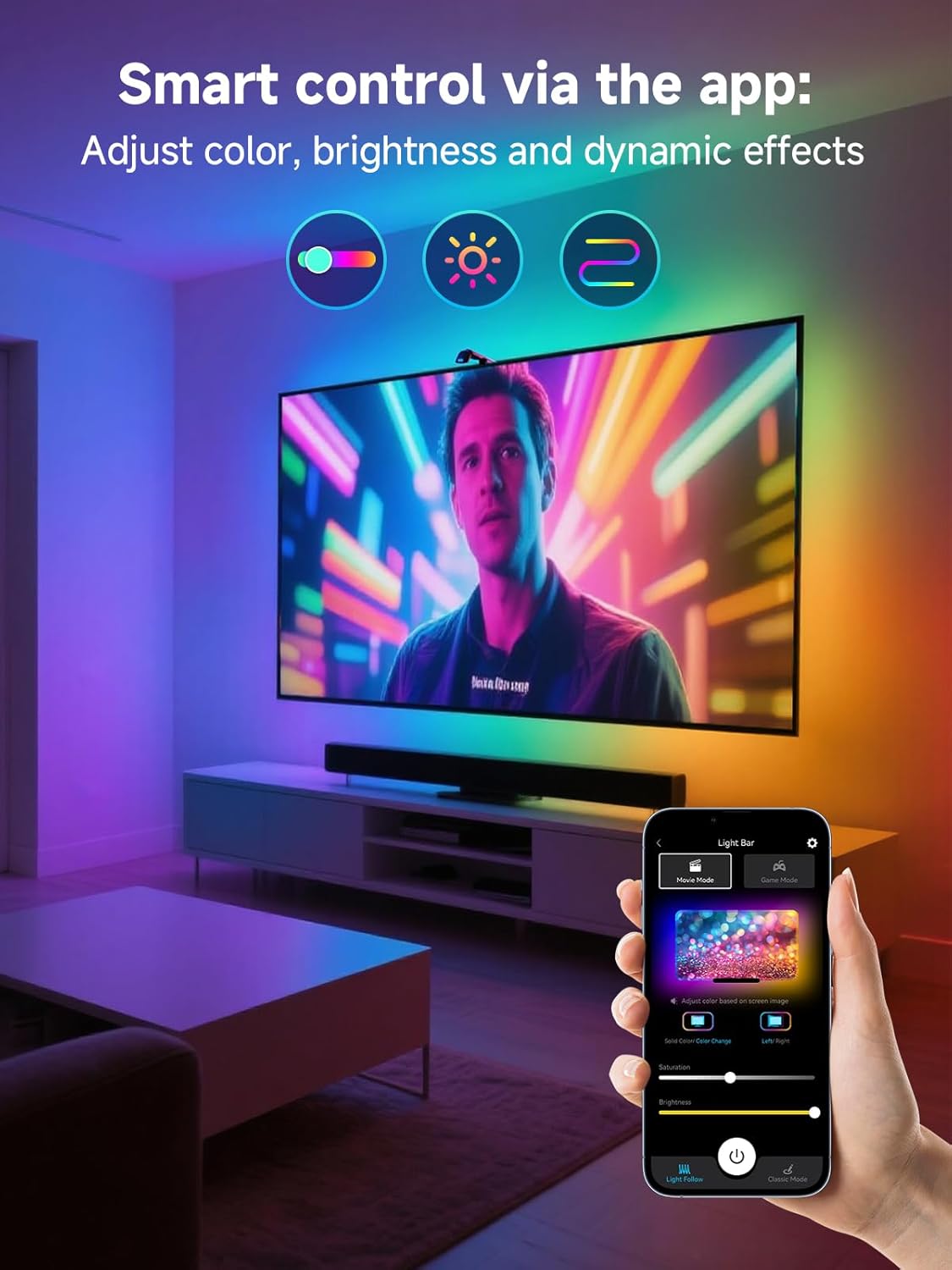 GIPOYENT TV LED Backlights with Camera, 10.5FT RGB Lights That Change with for 32-50 InTV, Music Sync LED Light with Smart App Control - RGB Color Changing Light Strip for Bedroom