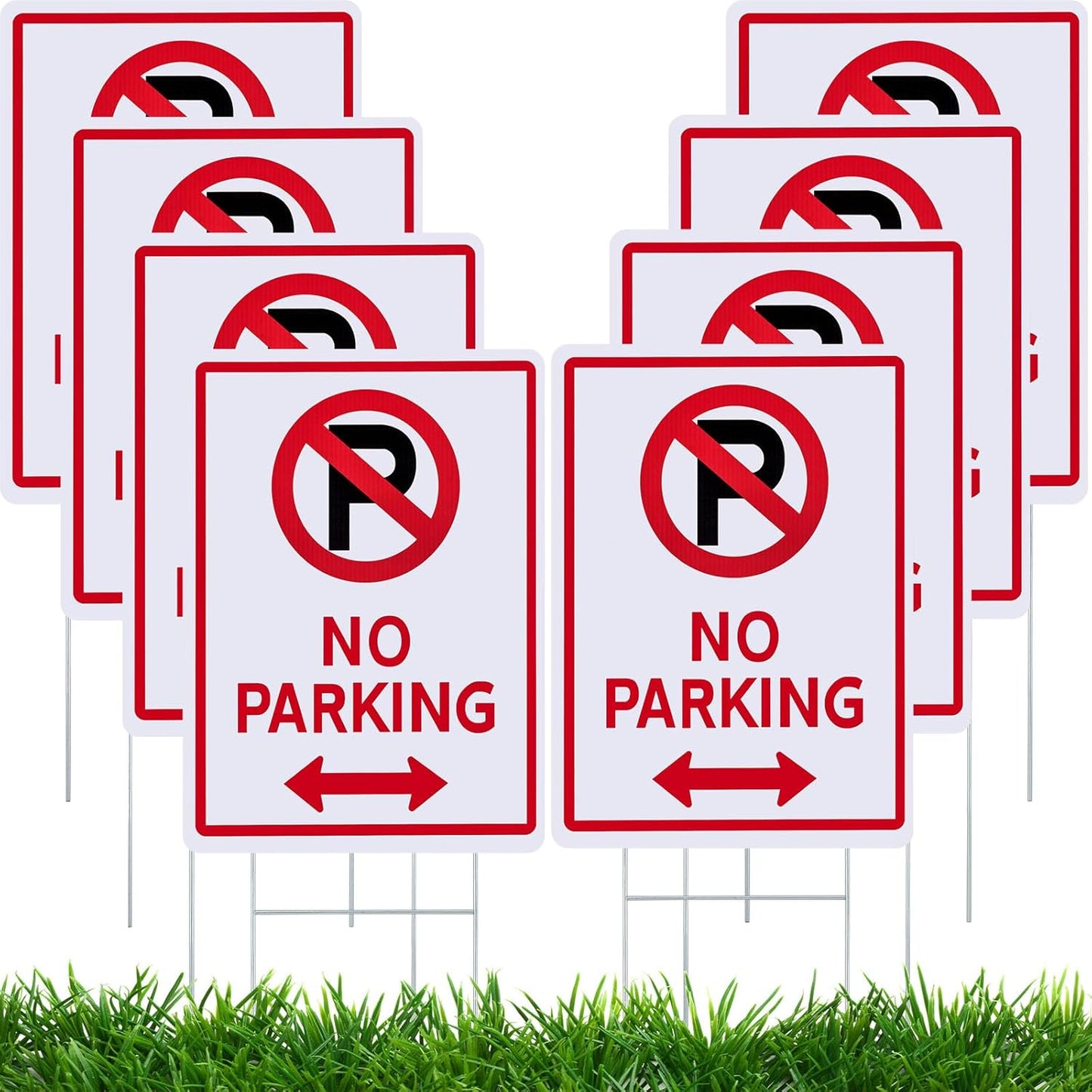 Kigley 8 Pcs No Parking Signs with H Stake 14 x 10" Plastic Waterproof Double Sided No Parking Outside Signs, Weatherproof and Fade Resistant, Easy to Mount