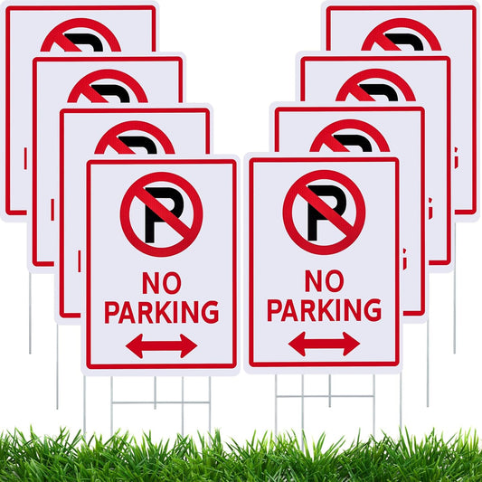 Kigley 8 Pcs No Parking Signs with H Stake 14 x 10" Plastic Waterproof Double Sided No Parking Outside Signs, Weatherproof and Fade Resistant, Easy to Mount