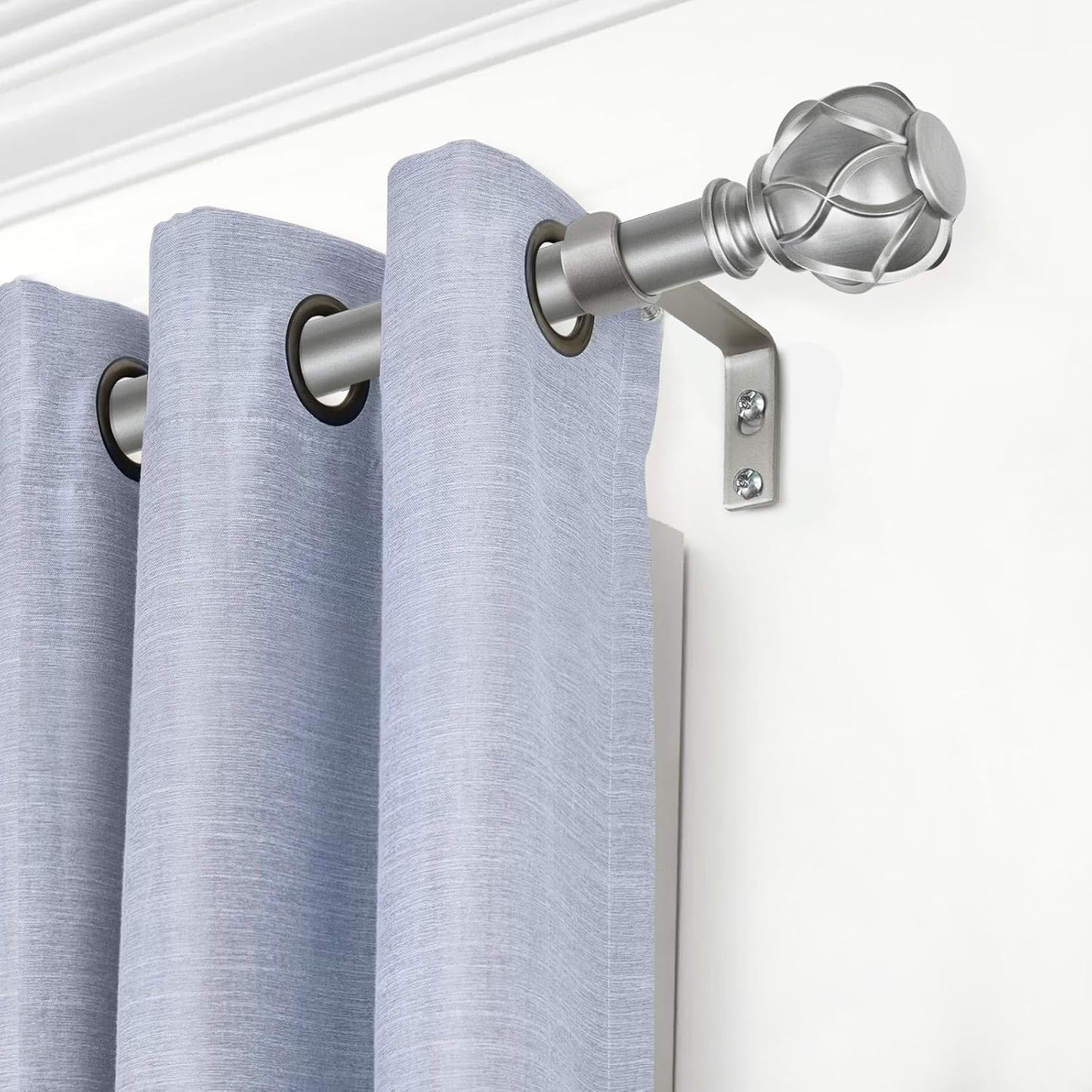 KAMANINA 1 Inch Curtain Rod Telescoping Single Drapery Rod 28 to 48 Inches (2.3-4 Feet), 2 Pack Antique Silver Curtain Rods for Windows 16 to 44 Inches, Netted Texture Finials