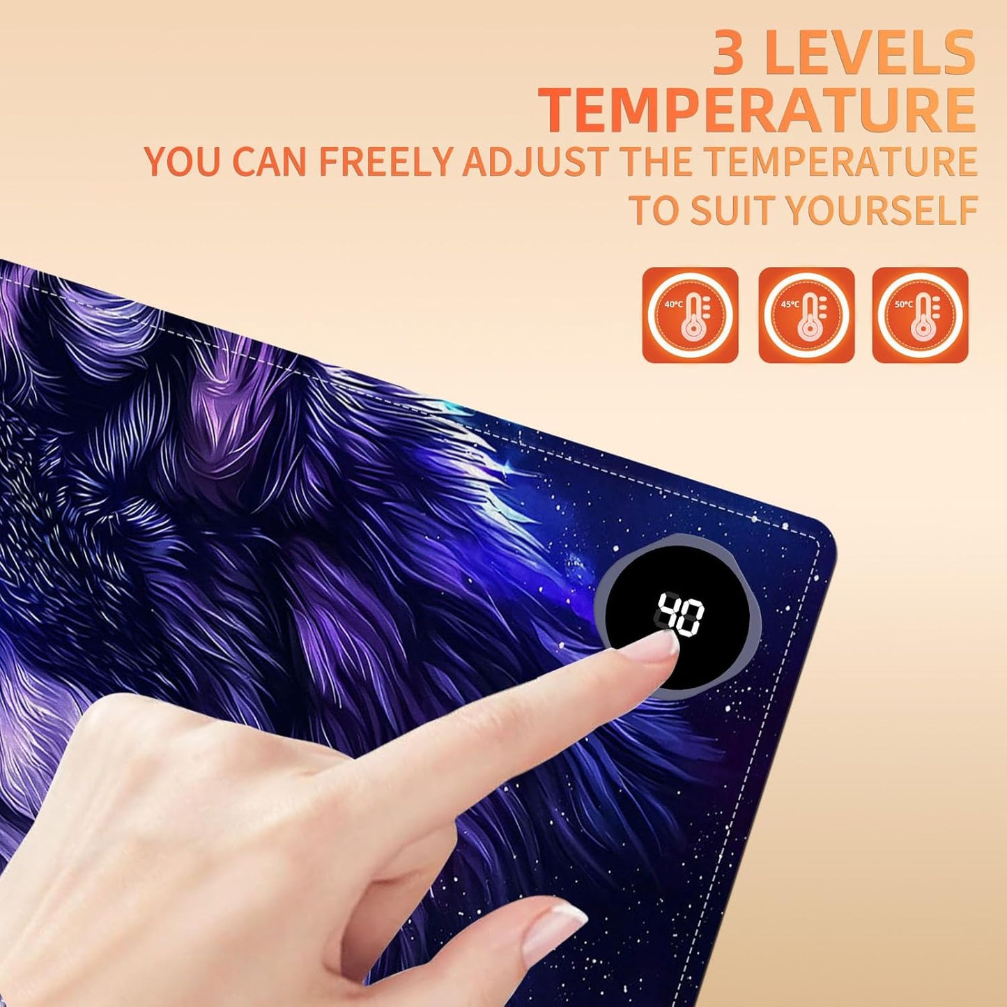 Heated Mouse Pad, Warm Desk Pad, Keyboard Mat 31.5 x 13 Inch Large Size Intelligent Fast Heating, 3 Speed Adjustable, Timed Auto Power Off for Game Office Home,Galaxy Wolf
